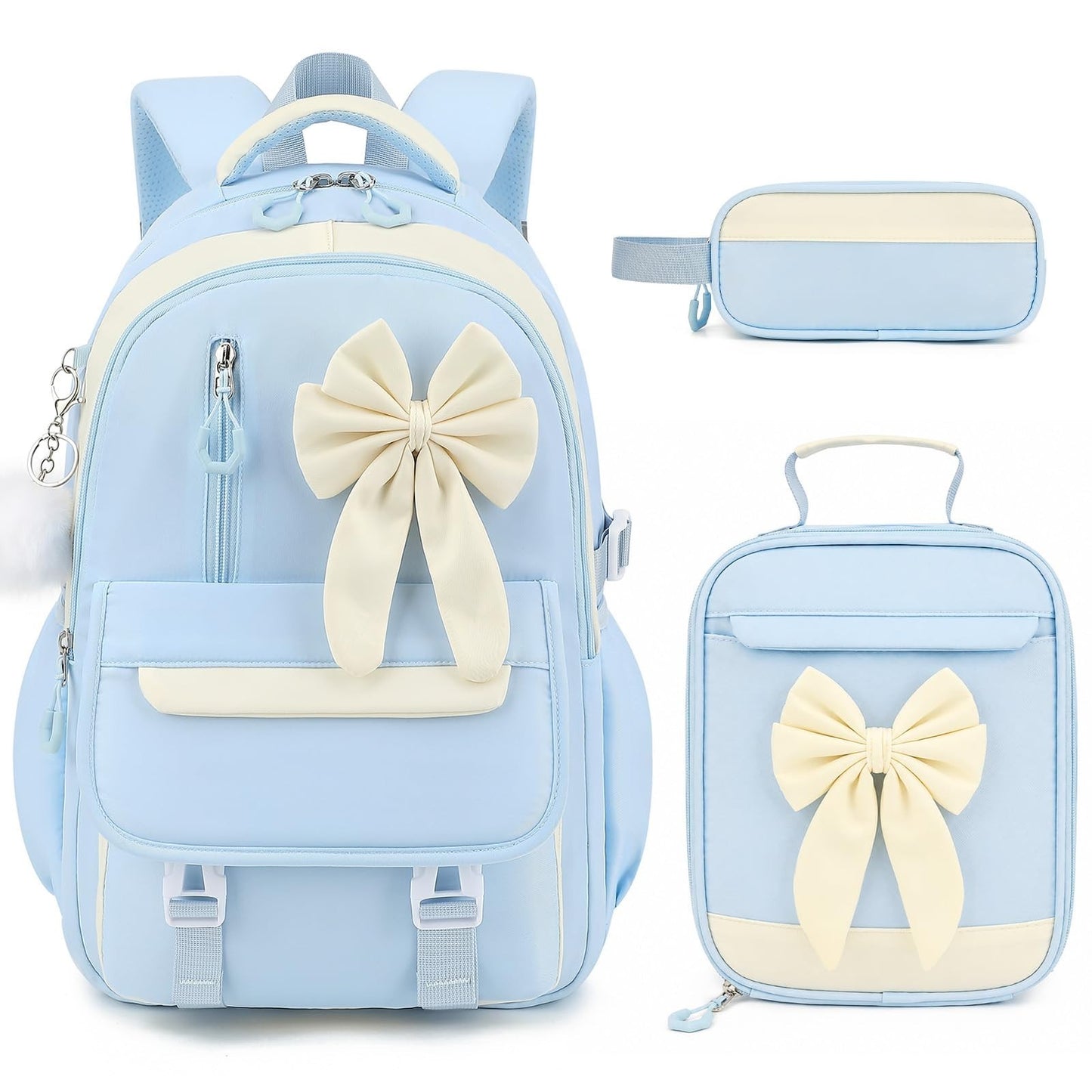 Girls Bow Backpack Set   3PCS with Lunch Bag & Pencil Case   Stylish School Bag1