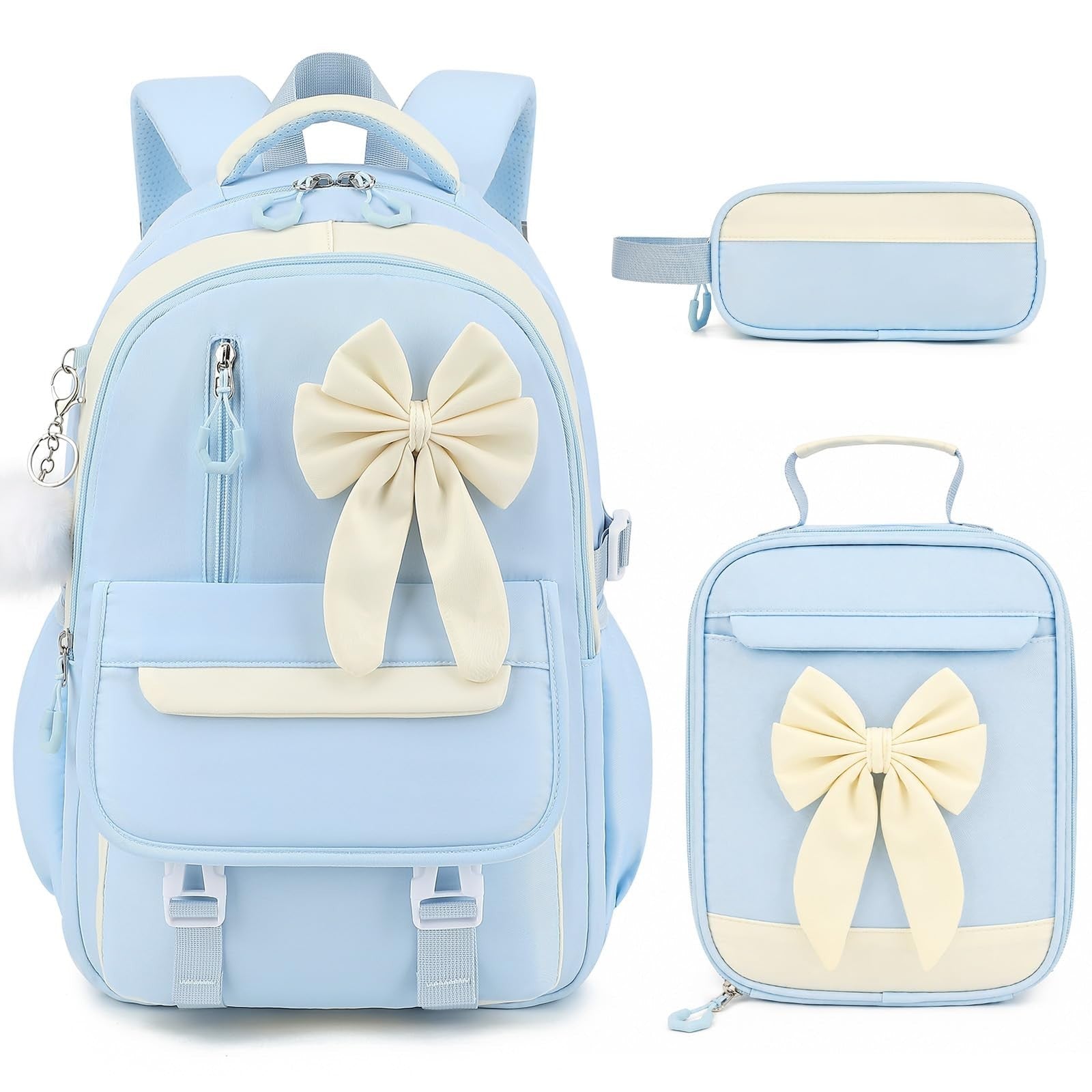 Girls Bow Backpack Set   3PCS with Lunch Bag & Pencil Case   Stylish School Bag1