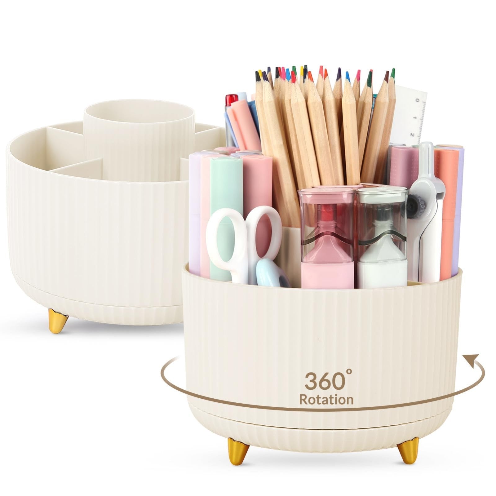 2 Pack 360° Rotating Pen Holder, Desk Organizer with 5 Slots, Office & School Su1