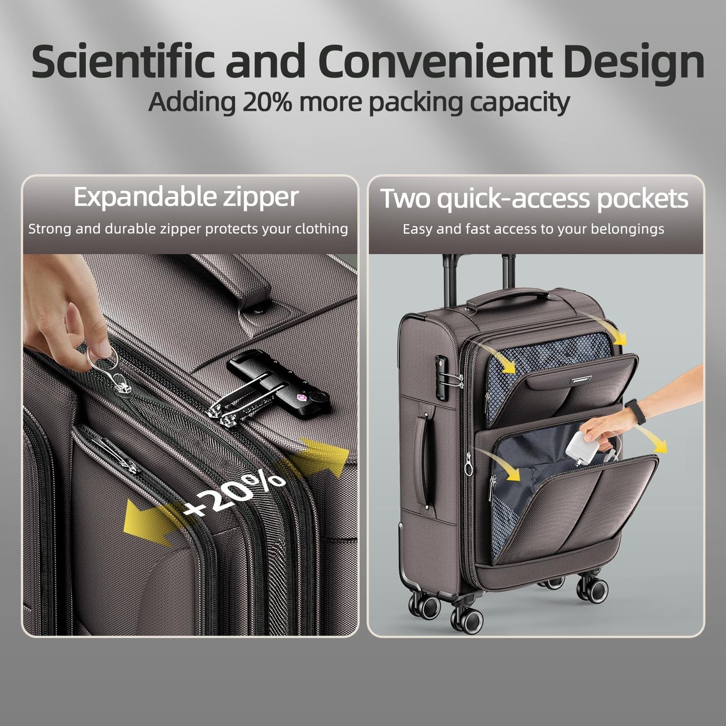 3-Piece Softside Luggage Set - Expandable, Lightweight, 360° Spinner Wheels, TSA3
