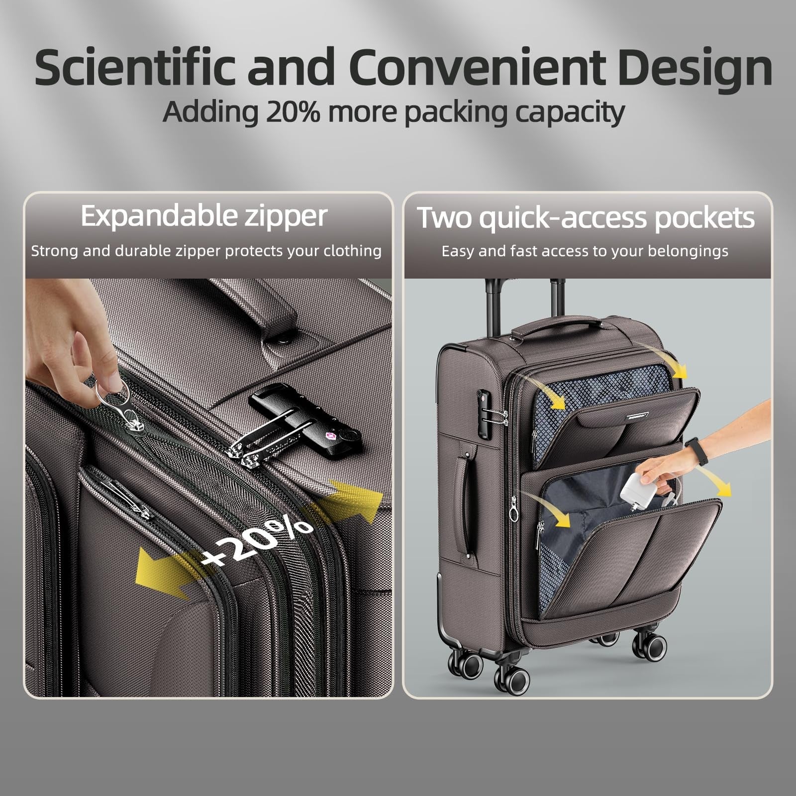 3-Piece Softside Luggage Set - Expandable, Lightweight, 360° Spinner Wheels, TSA3