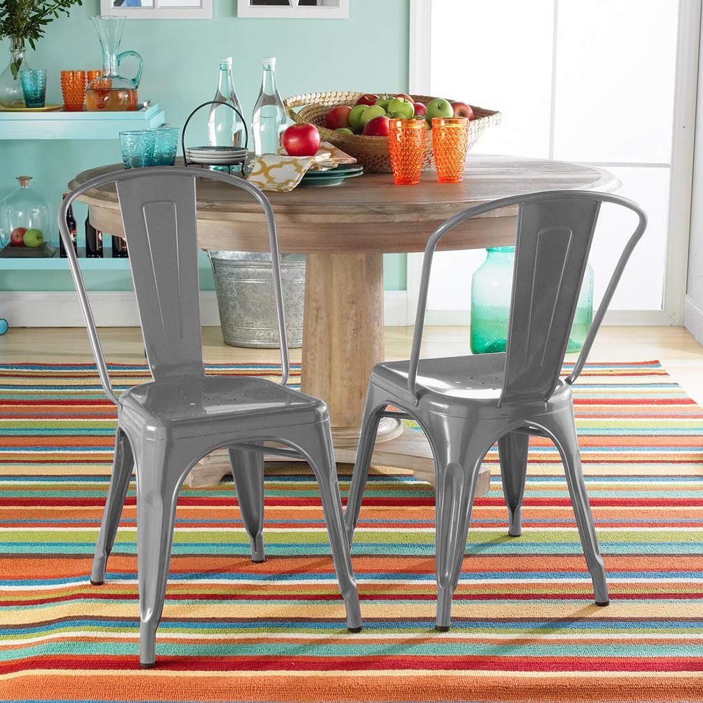 Set of 4 Stackable Metal Dining Chairs   Indoor/Outdoor, 18" Seat Height, 330LBS3