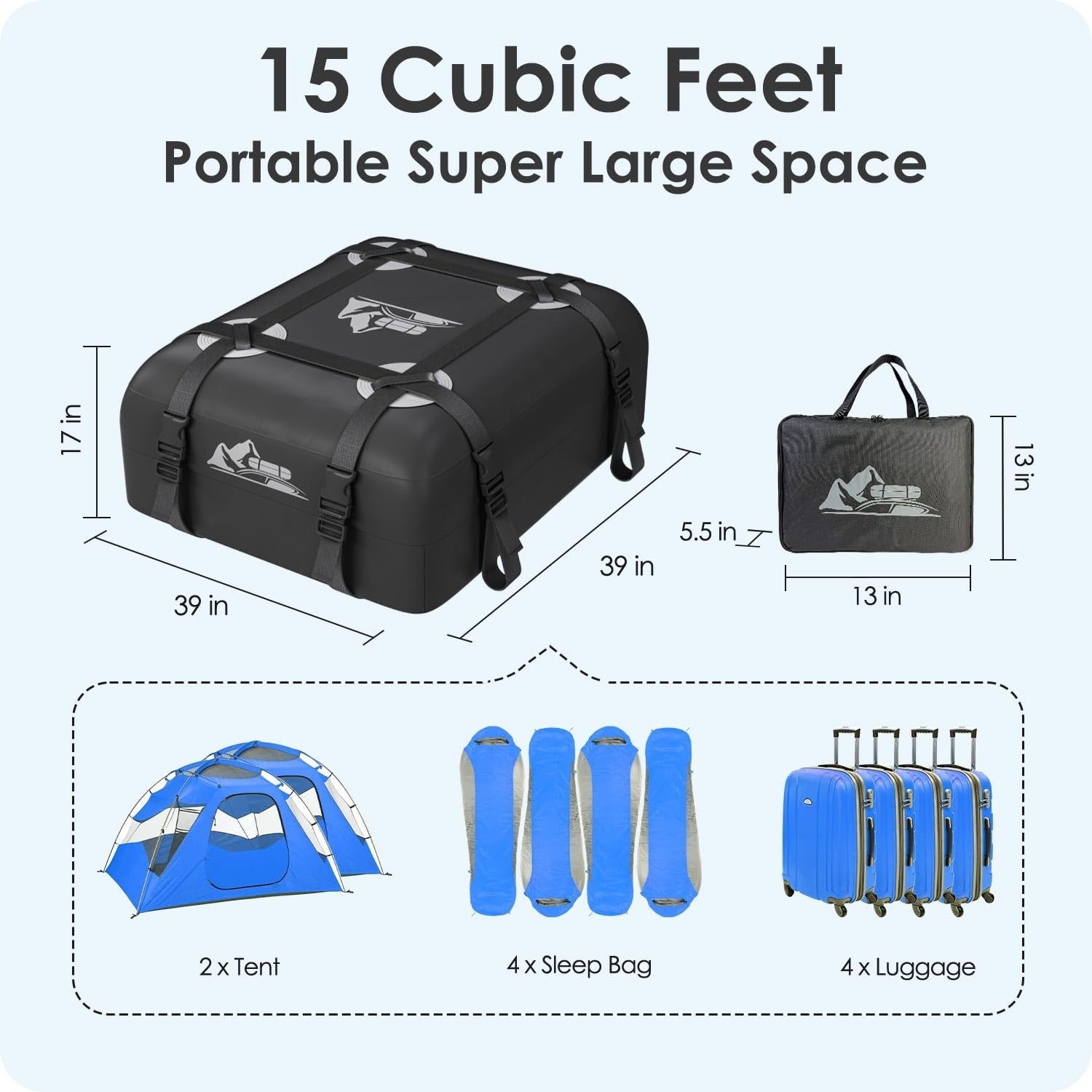 Rooftop Cargo Carrier Bag 15-20 Cu Ft Waterproof Roof Storage Bag Gray5