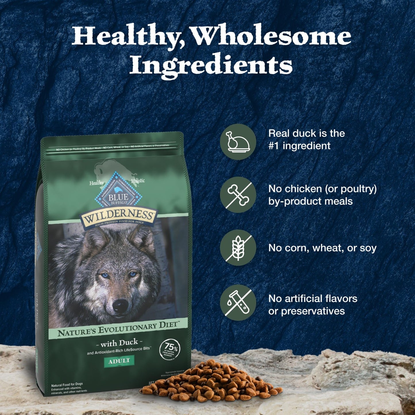 Grain Free Duck & Wholesome Grains Adult Dry Dog Food, 24 lb   High Protein, Nat5