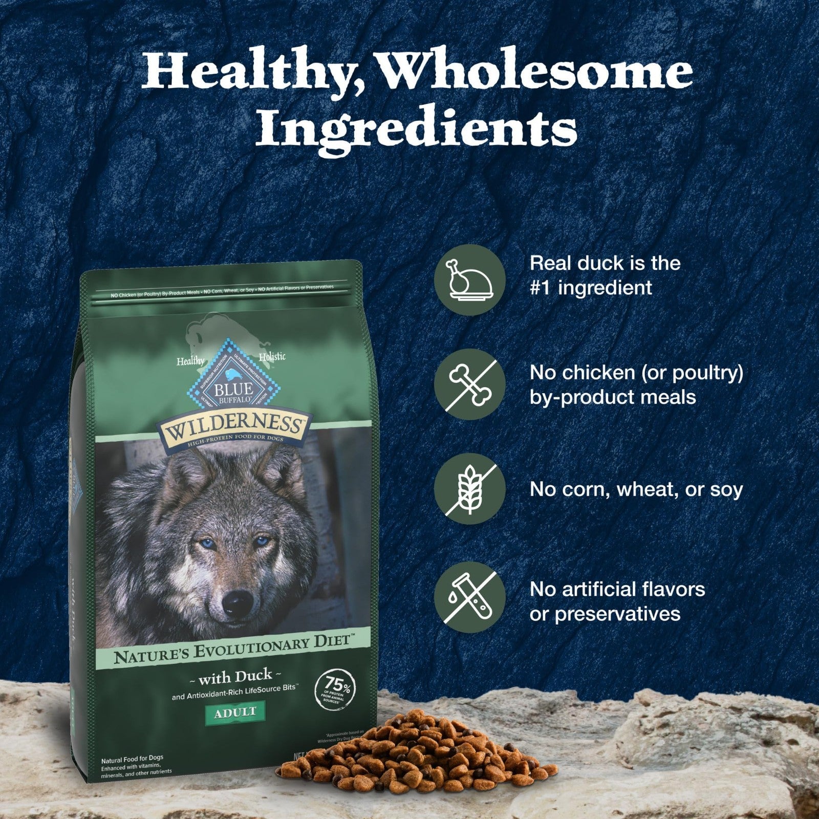 Grain Free Duck & Wholesome Grains Adult Dry Dog Food, 24 lb   High Protein, Nat5
