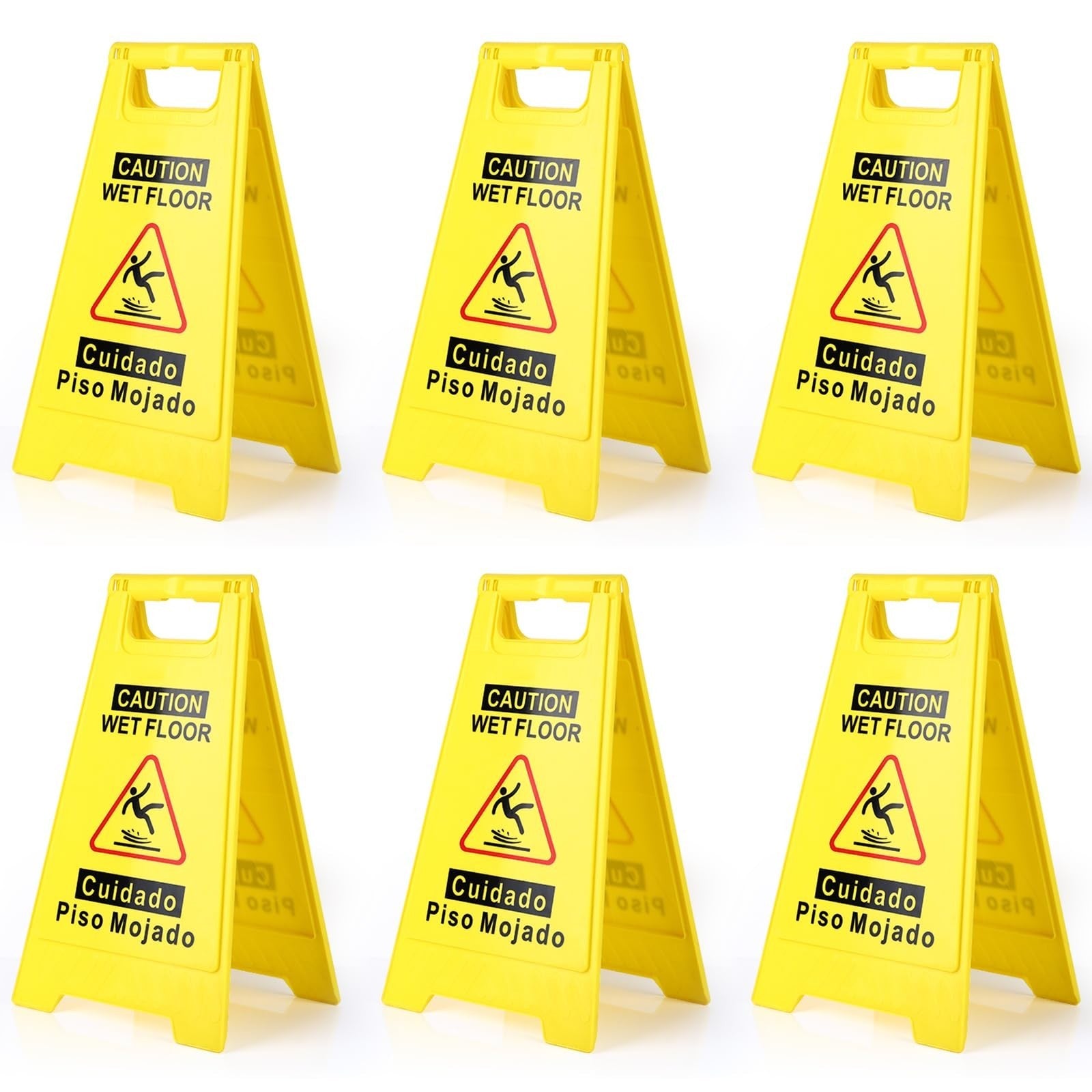 6 Pack Wet Floor Signs, 17.5" Double Sided A Frame, Bright Yellow, Bilingual Saf0