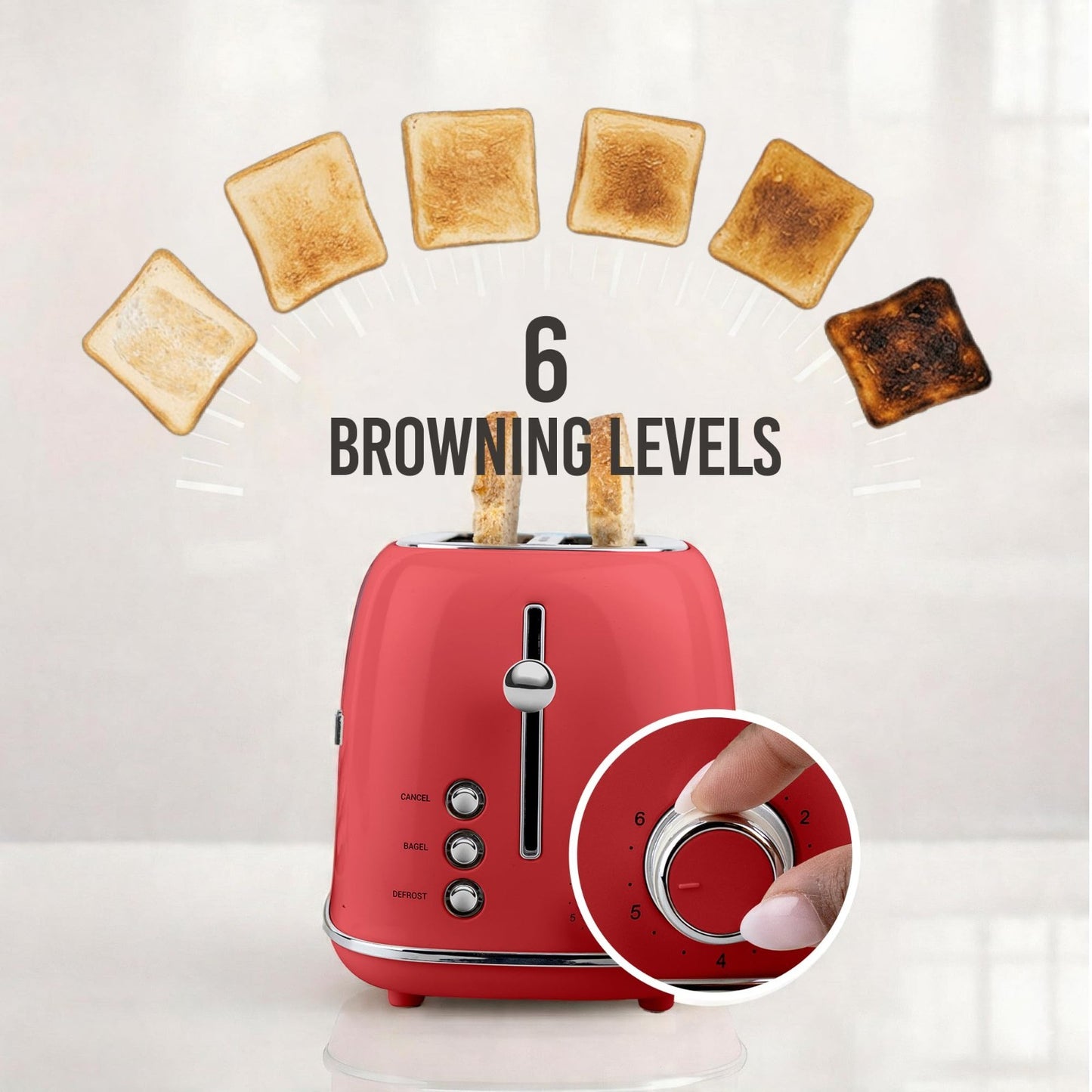 Retro 4 Slice Toaster   Vintage Design, Wide Slots, 6 Toasting Levels, Crumb Tra4
