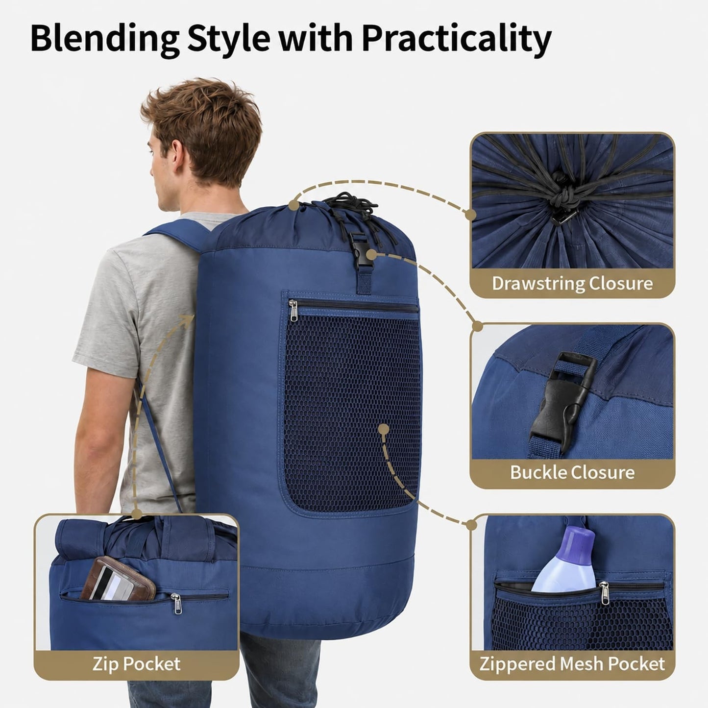 Optimized eBay Title:  "115L Laundry Backpack for College - Heavy-Duty, Wide St6