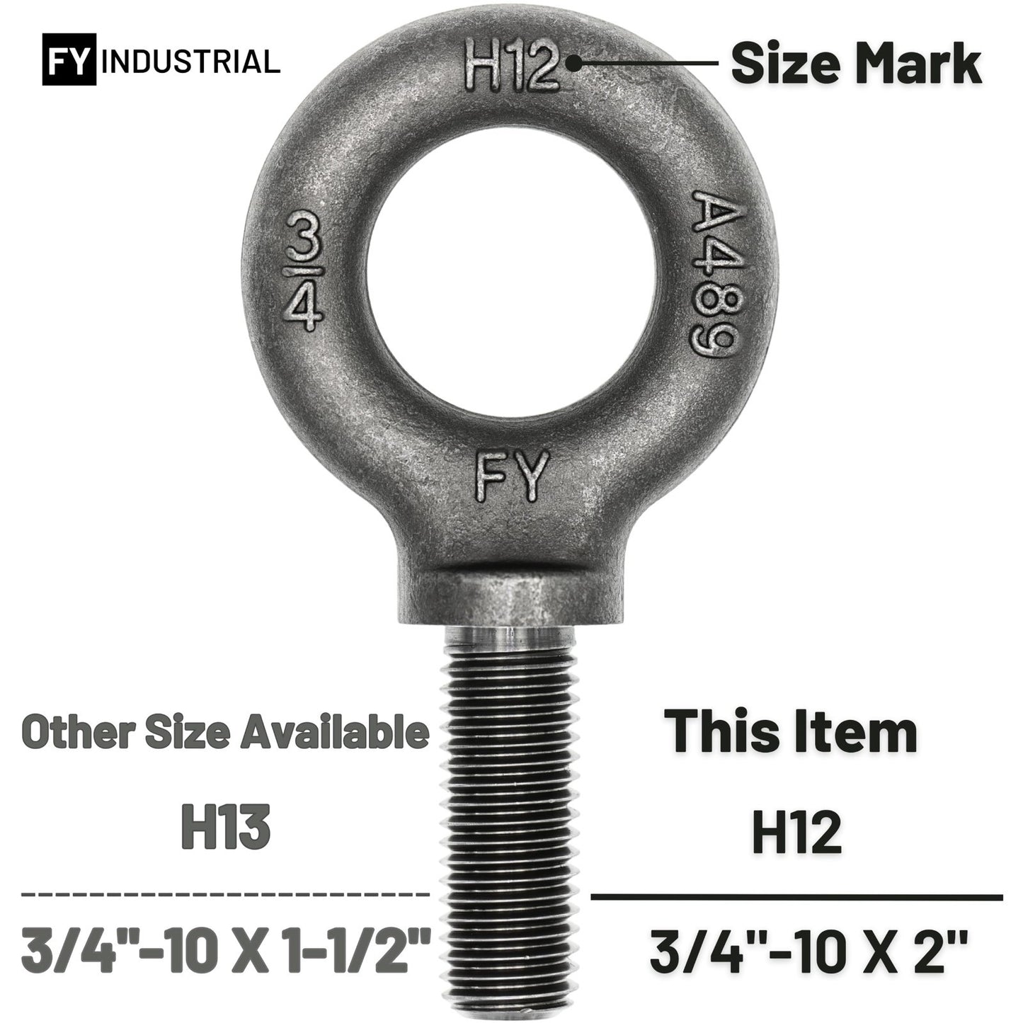 4 Pcs Lifting Shoulder Eye Bolts 3/4"-10 X 2 | Heavy Duty Hardware Fasteners4