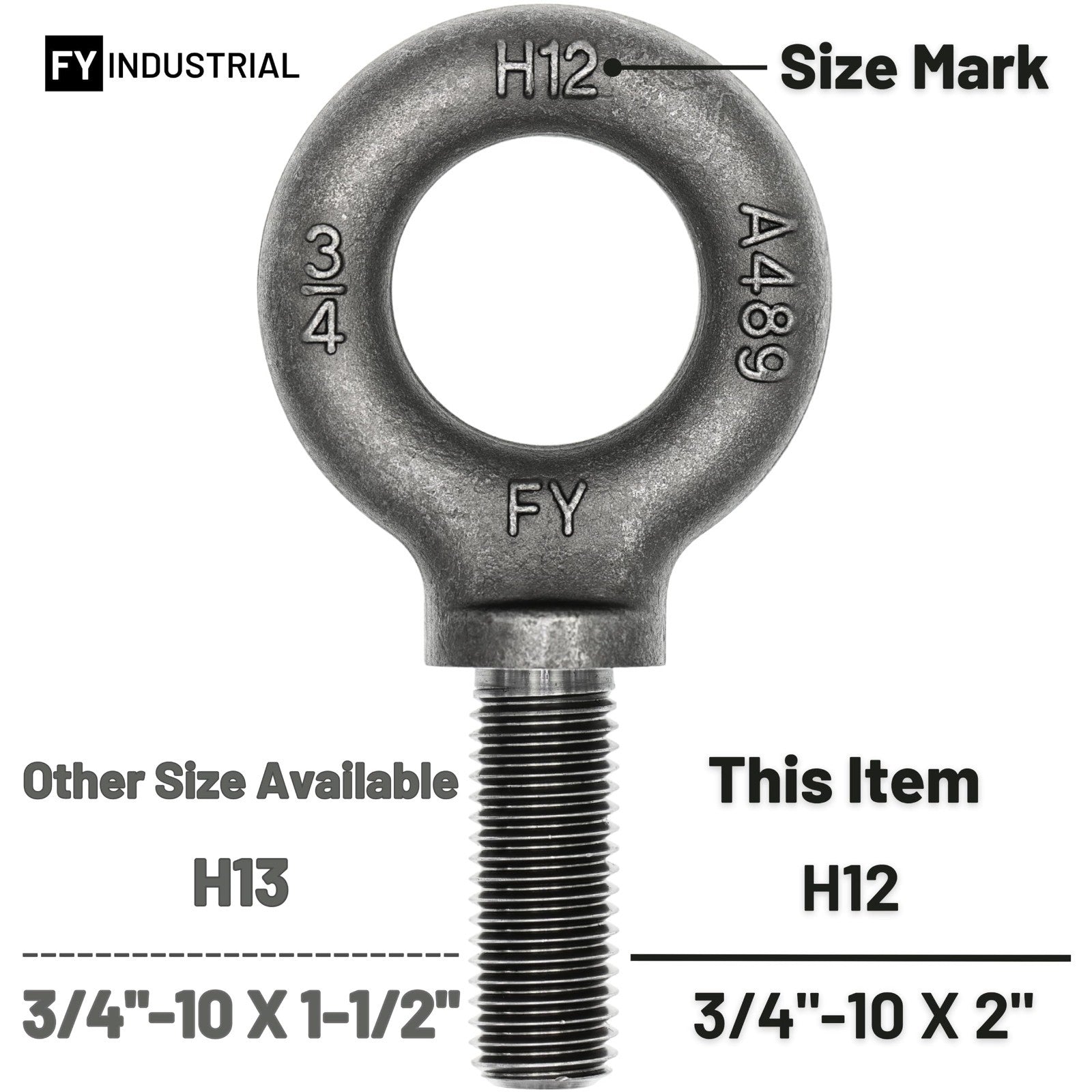 4 Pcs Lifting Shoulder Eye Bolts 3/4"-10 X 2 | Heavy Duty Hardware Fasteners4
