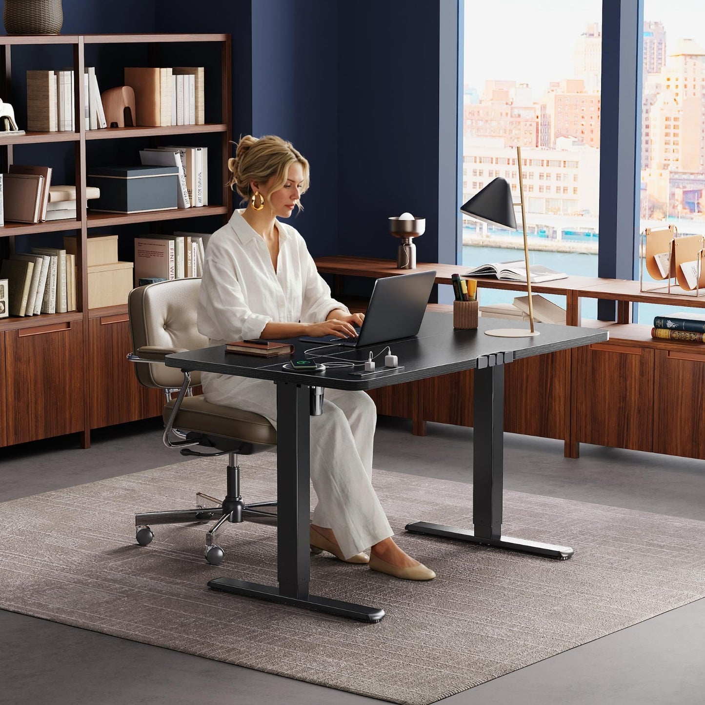 Height Adjustable Electric Standing Desk with USB-C & Power Outlets, 47x24" - Si7