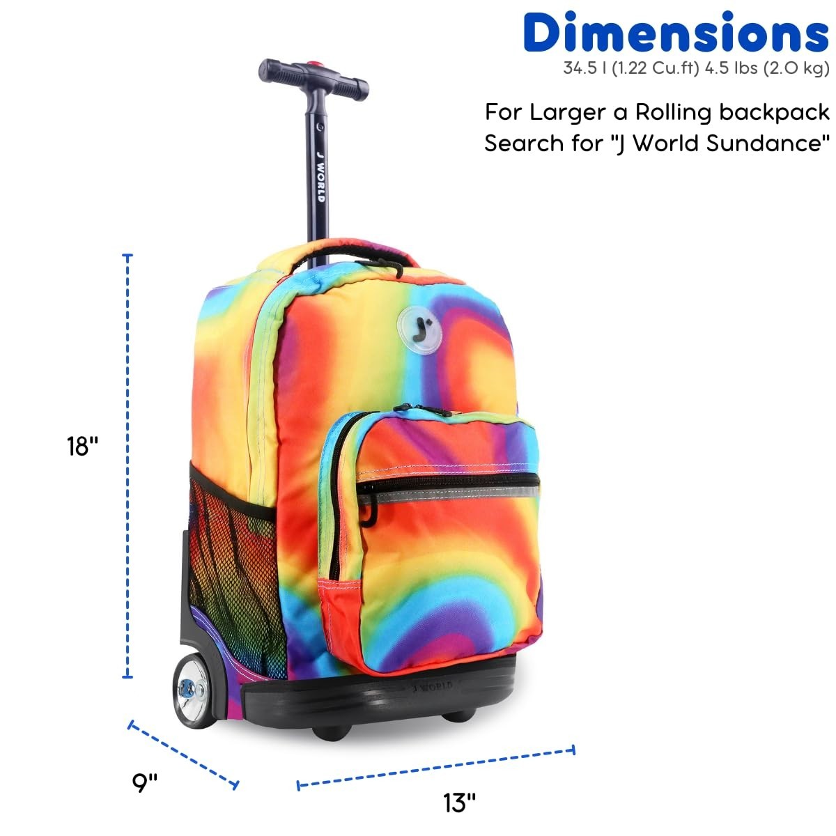 Kids Rolling Backpack with Wheels, 18" School Bookbag for Girls & Boys, Durable2