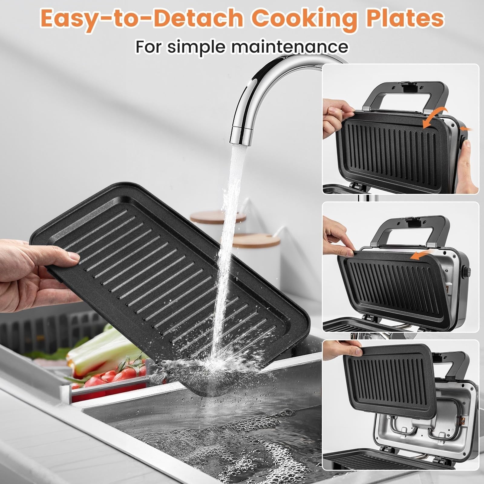 1200W Waffle Maker & Panini Grill - 3-in-1 Sandwich Maker with Non-Stick Plates6