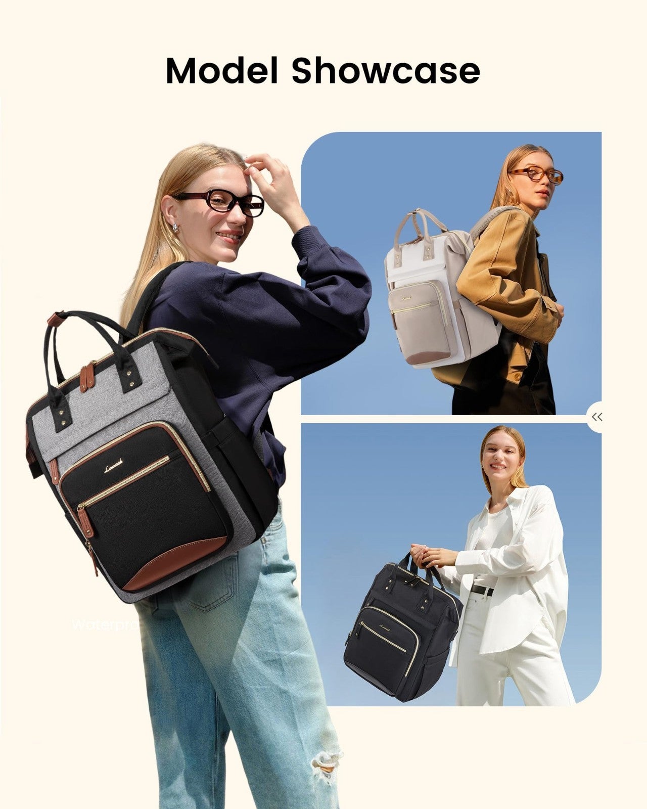 Stylish Waterproof Laptop Backpack for Women, 15.6" Large Capacity Work Bag, Cup2