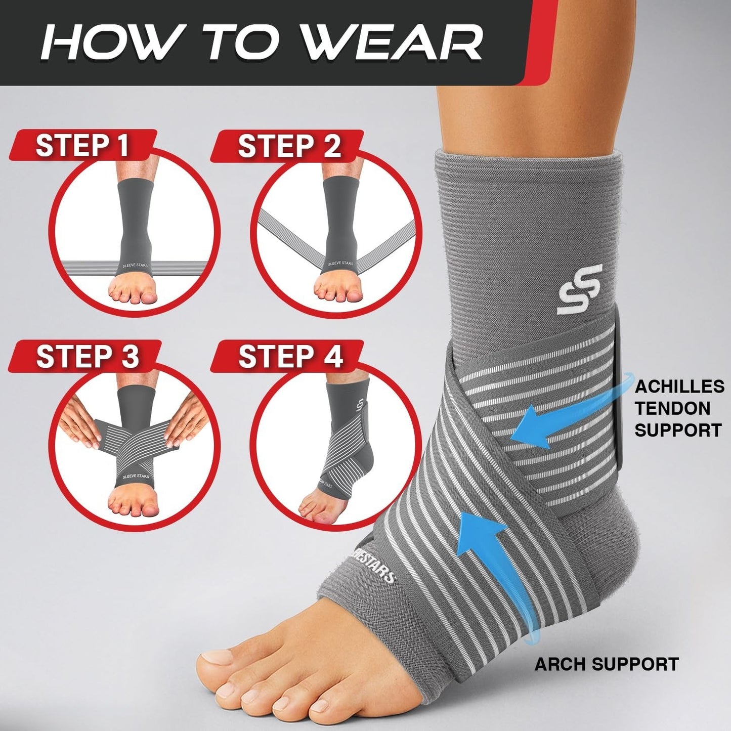 Ankle Brace Compression Sleeve for Sprains & Plantar Fasciitis Relief   Adjustab6