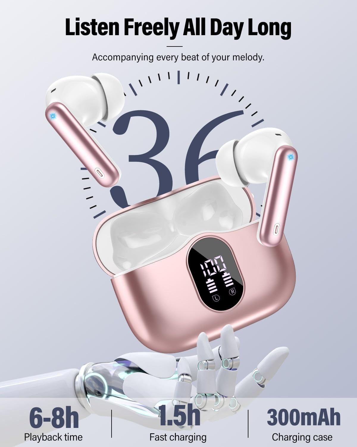Wireless Earbuds Bluetooth 5.4, Noise Cancelling, IP7 Waterproof, 36H Playtime,4