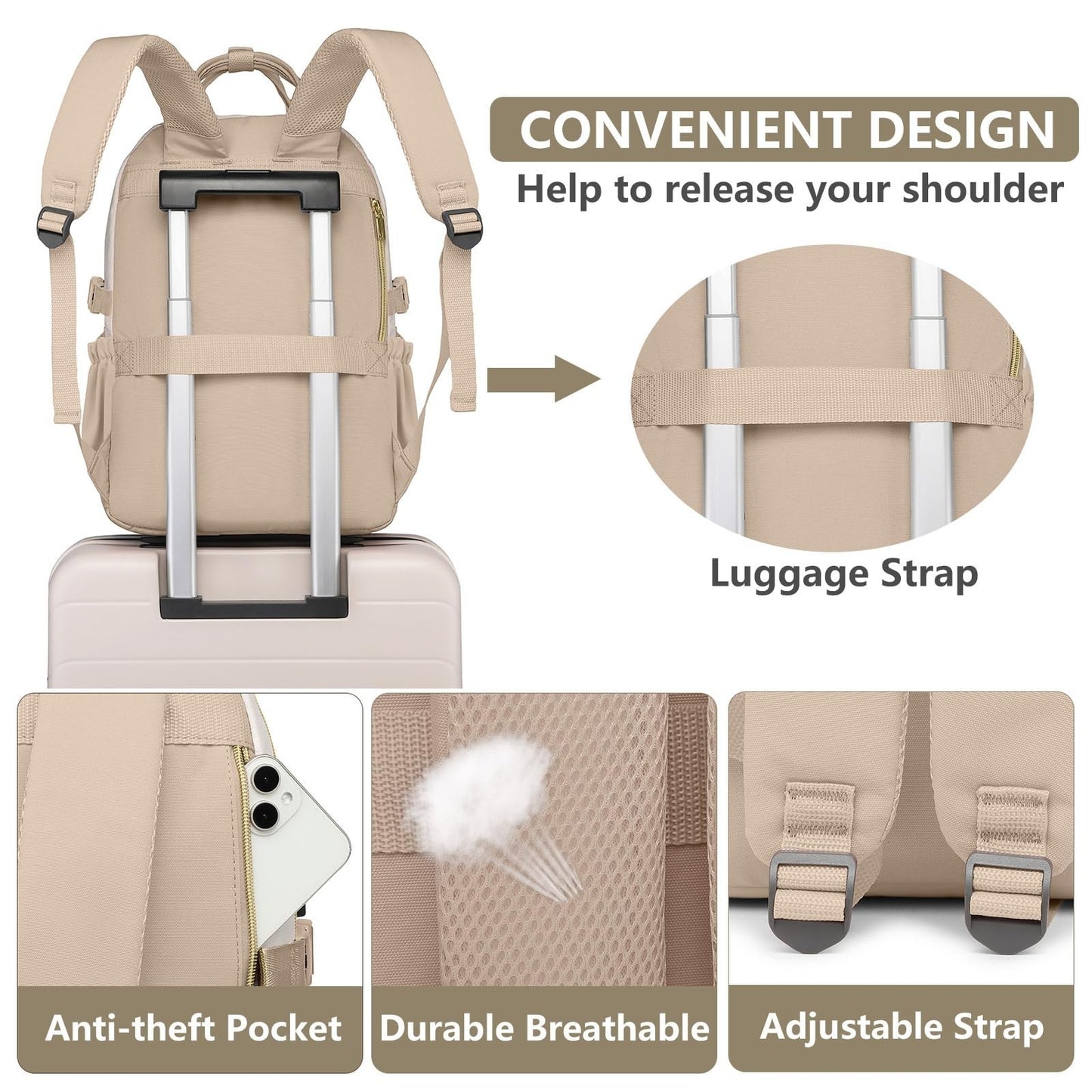 Stylish Laptop Backpack for Women   15.6" College Bookbag with Large Tumbler Poc5
