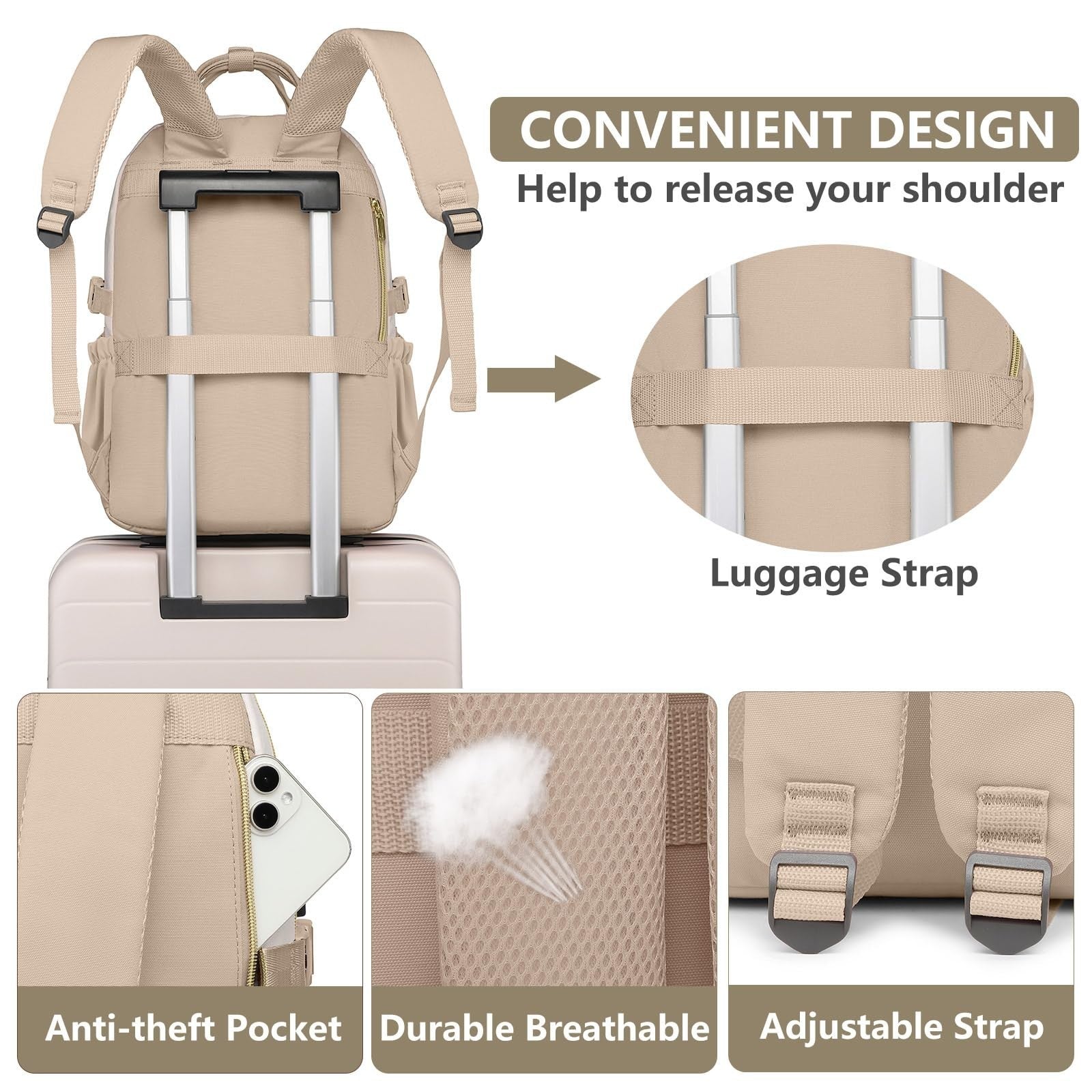 Stylish Laptop Backpack for Women   15.6" College Bookbag with Large Tumbler Poc5