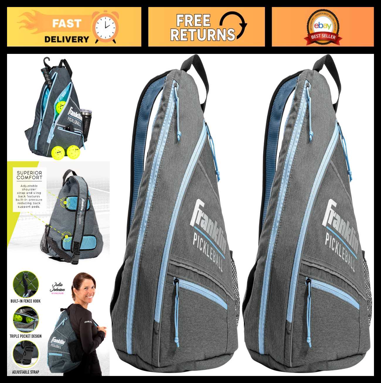Pickleball Sling Bag Backpack - Lightweight, Durable, Adjustable Straps, Storage0