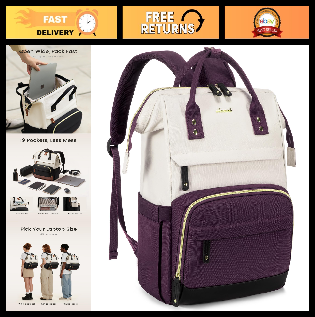 Stylish 15.6" Laptop Backpack for Women, Waterproof College Bookbag, Large Capac0
