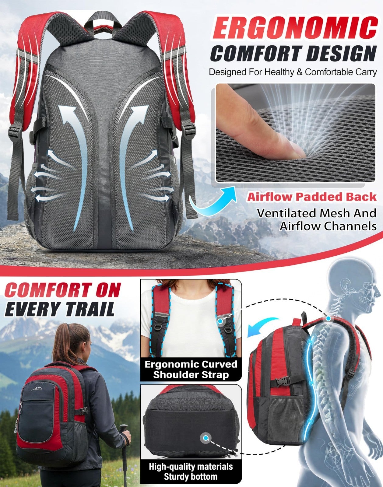 Extra Large Laptop Backpack for College Travel, Business, Hiking   Fits Up to 173