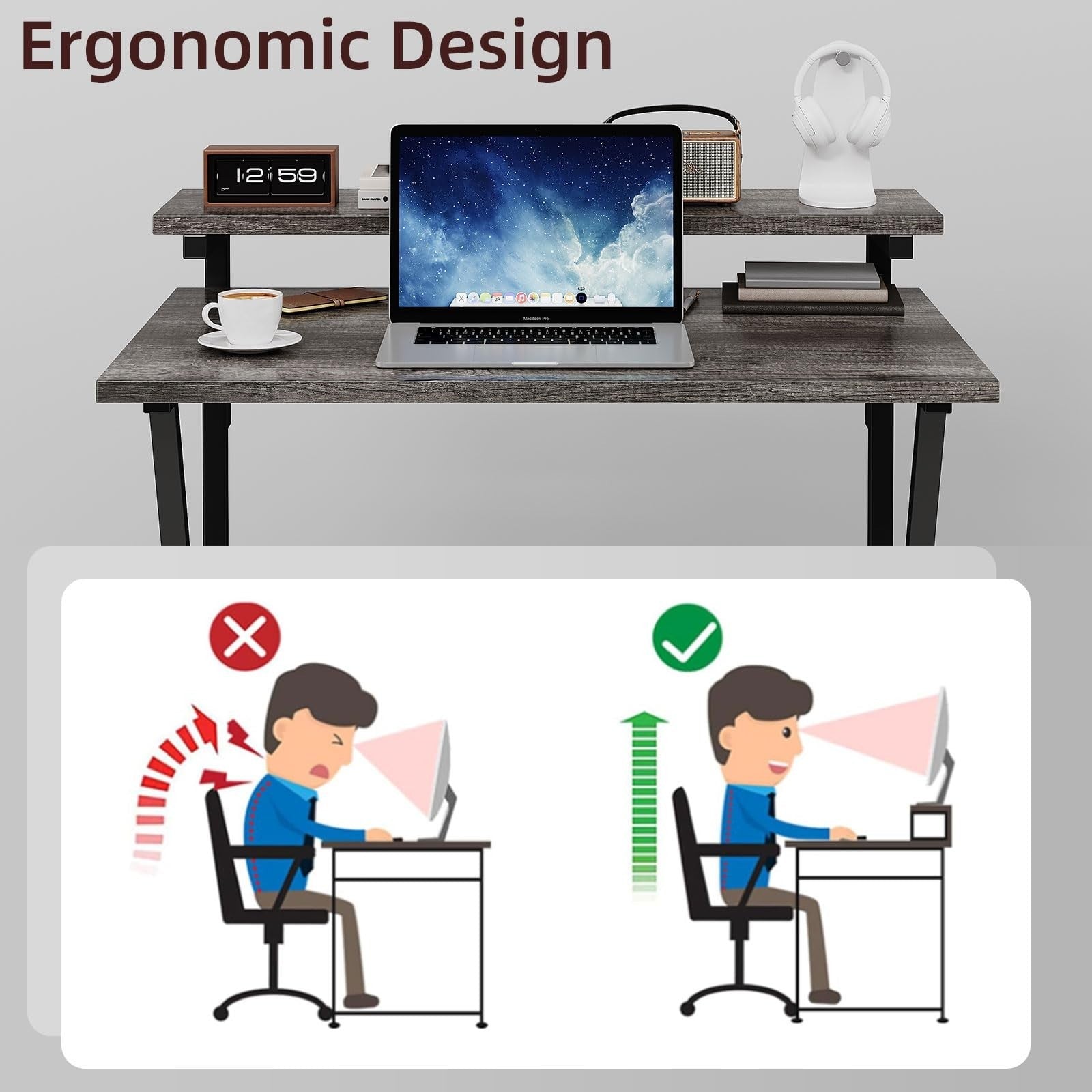 Compact Computer Desk with Adjustable Monitor Stand, Small Space Study Table, Gr5