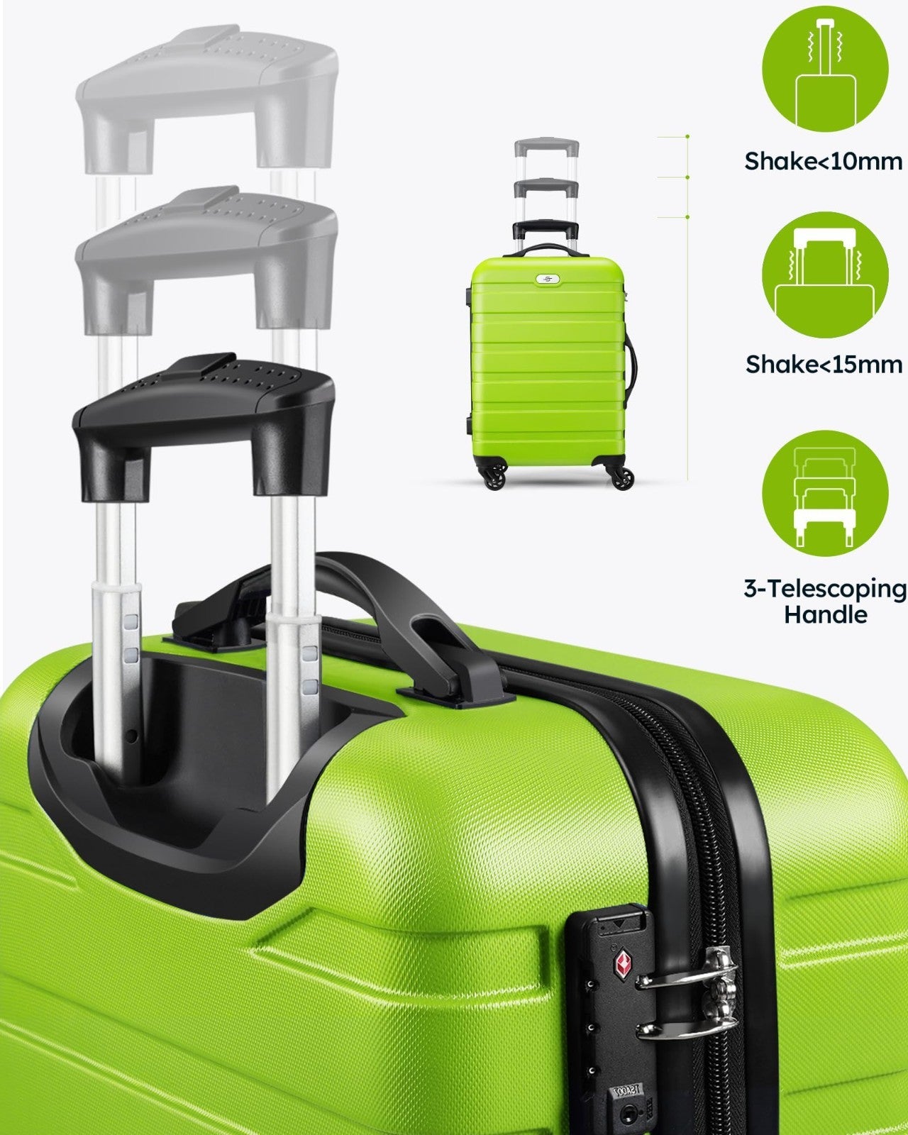3 Piece Hard Shell Luggage Set with Spinner Wheels & TSA Lock - 20/24/28 Inch, L6