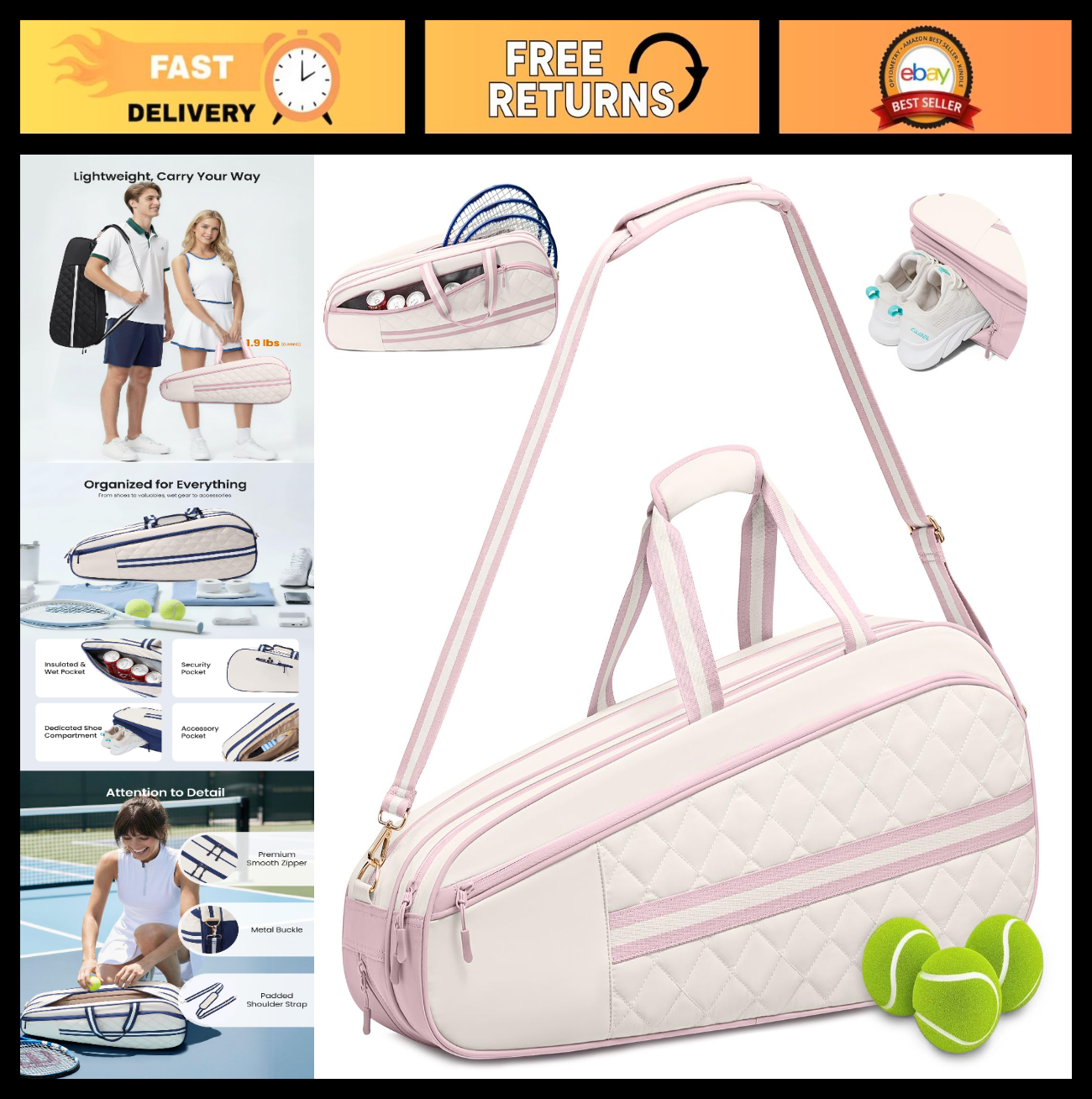 Water-Resistant Tennis Bag for 3-6 Rackets, Shoe Compartment & Insulated Pocket0