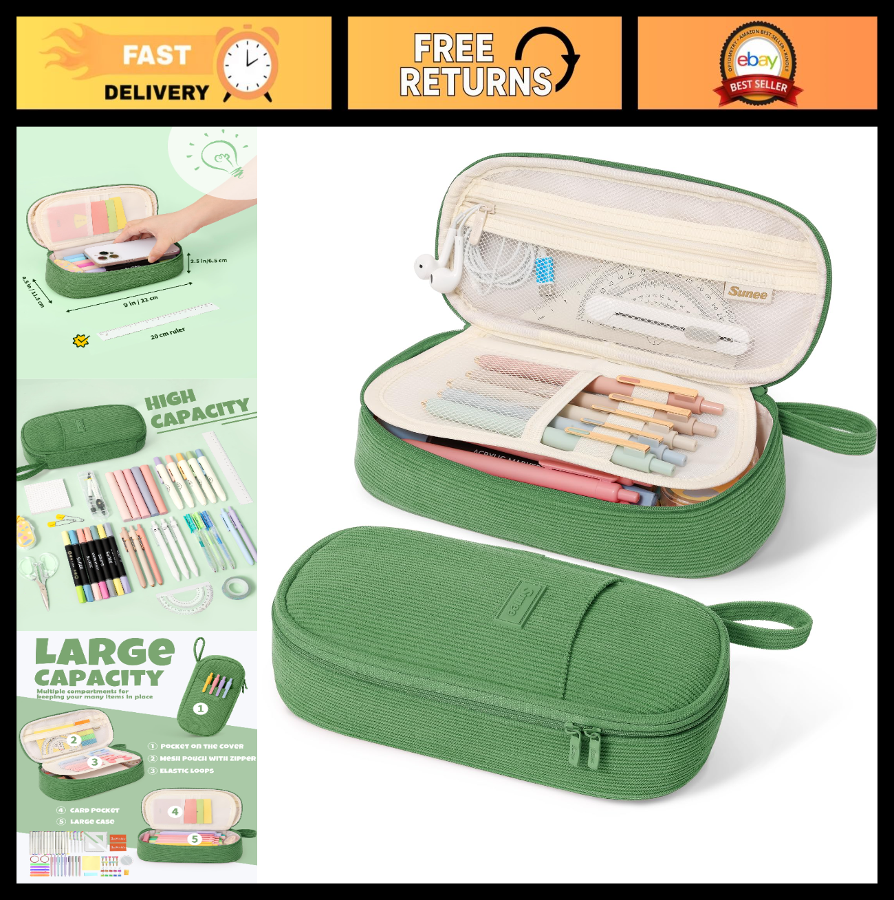 Cute Large Pencil Case, Soft Corduroy Zipper Pouch, Kawaii Pen Bag Organizer, Sc0