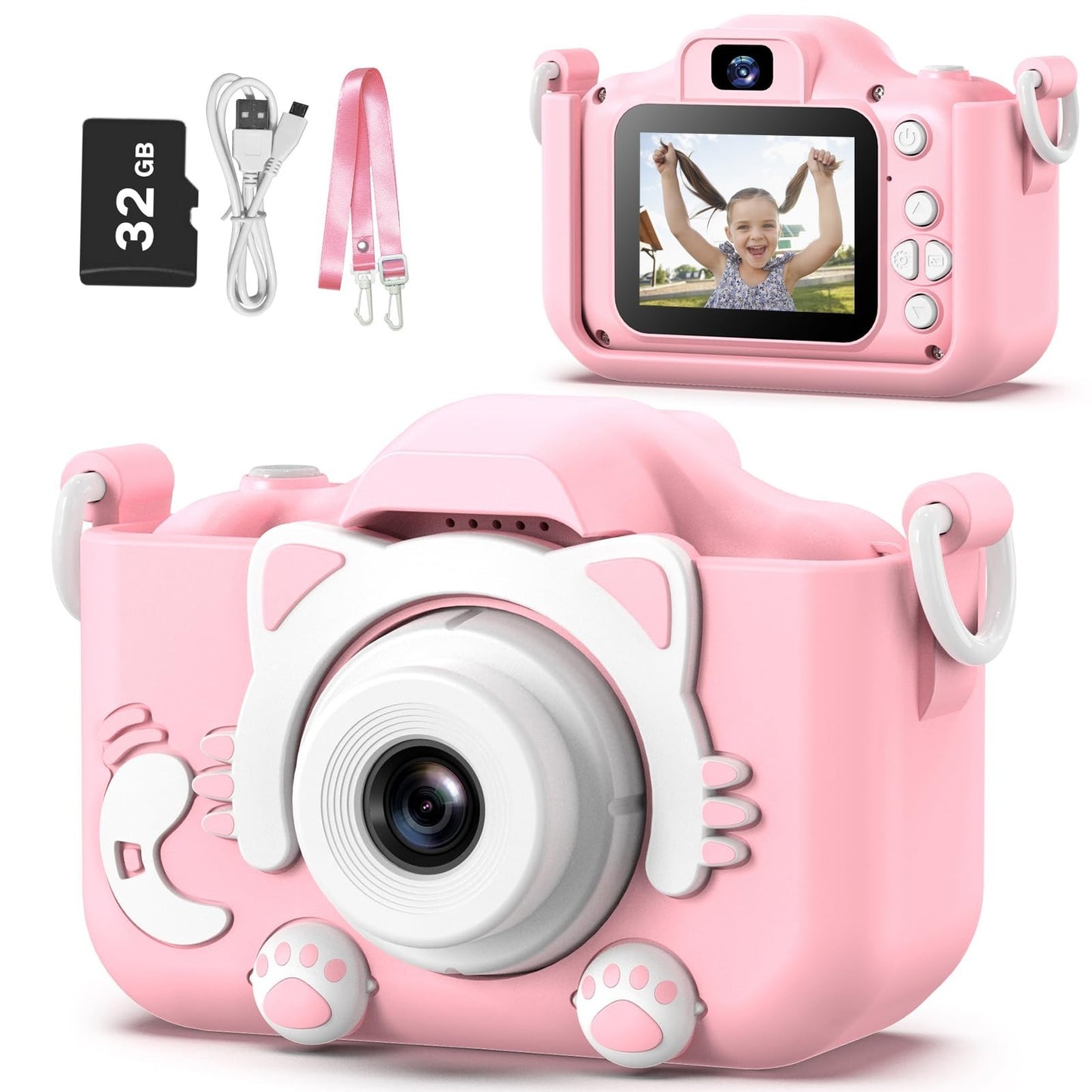 Kids Digital Camera for 3 8 Year Olds, Cartoon Soft Cover, Video Camcorder Toy,0