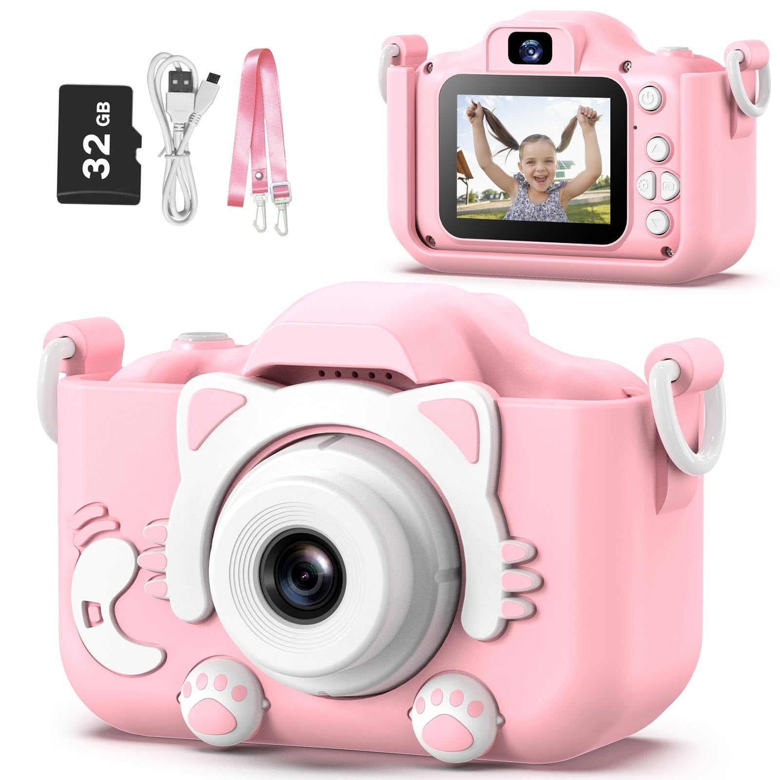 Kids Digital Camera for 3 8 Year Olds, Cartoon Soft Cover, Video Camcorder Toy,0