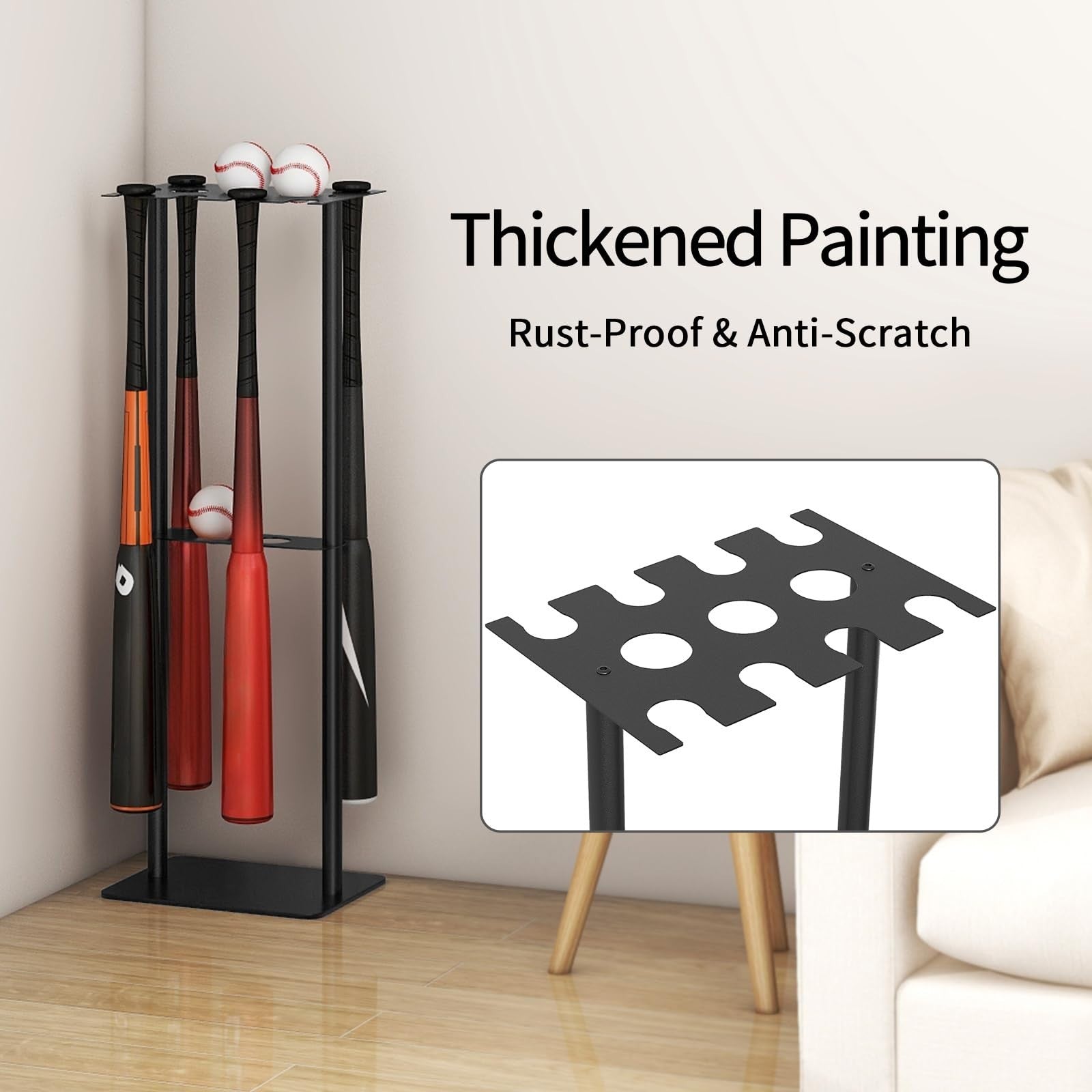 Baseball Bat Holder Stand for 8 Bats & 5 Balls   Softball Display Rack, Black5