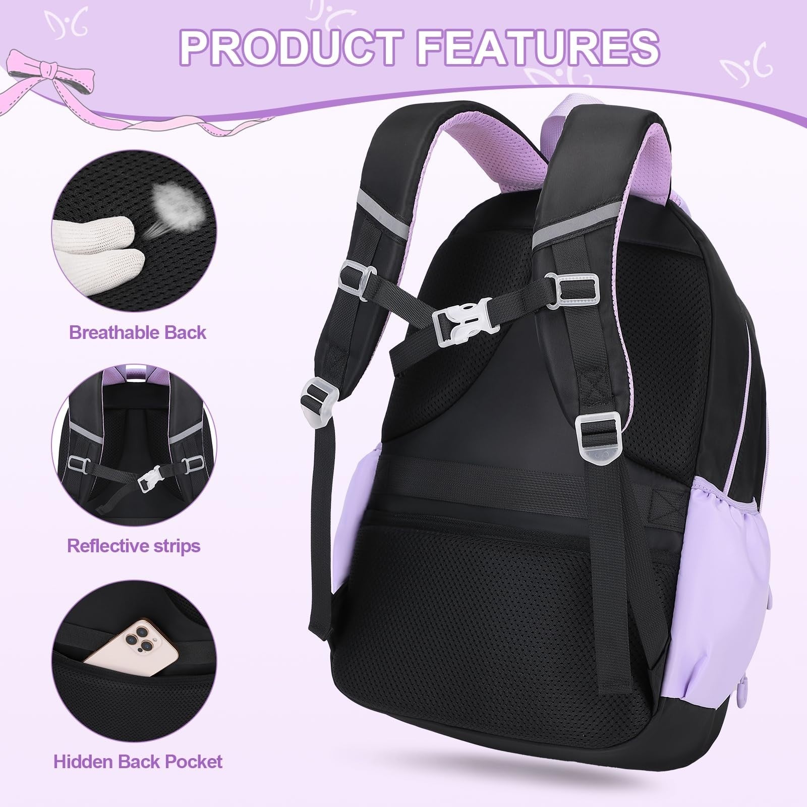 4PCS Girls Backpack Set   Stylish Tote Bag, Lunch Bag & Pencil Case Included6