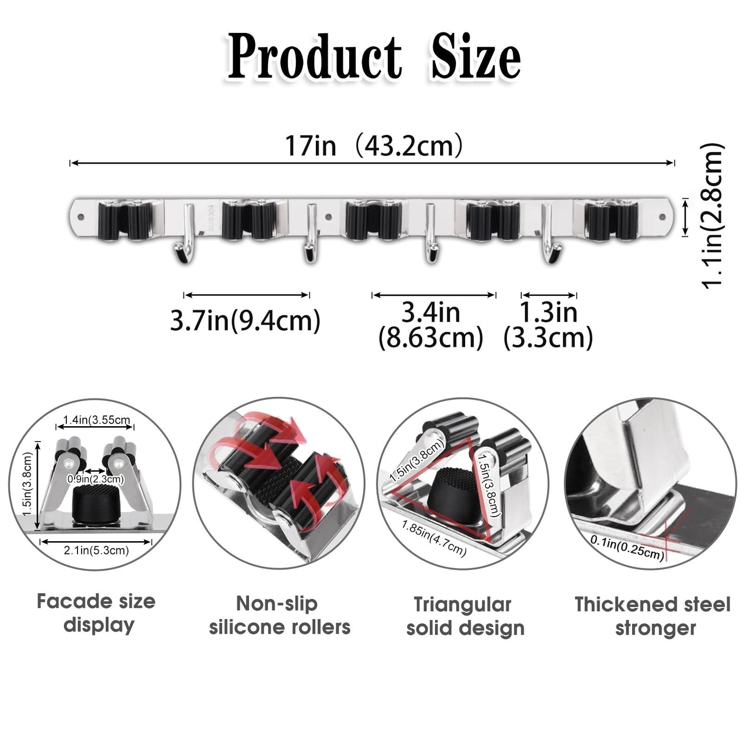 2 Pack Wall Mount Broom Holder - 5 Racks & 4 Hooks Mop Organizer Storage Solutio2