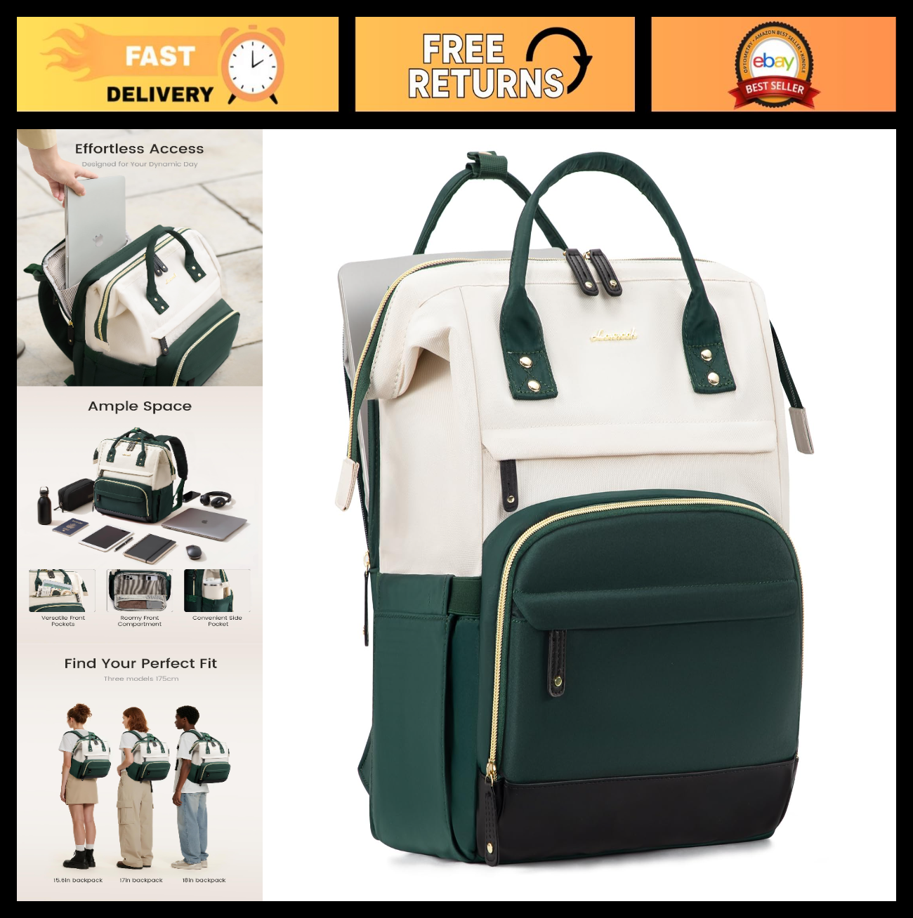 Spacious 15.6" Laptop Backpack for Women, Waterproof Business & Travel Bag, Coll0