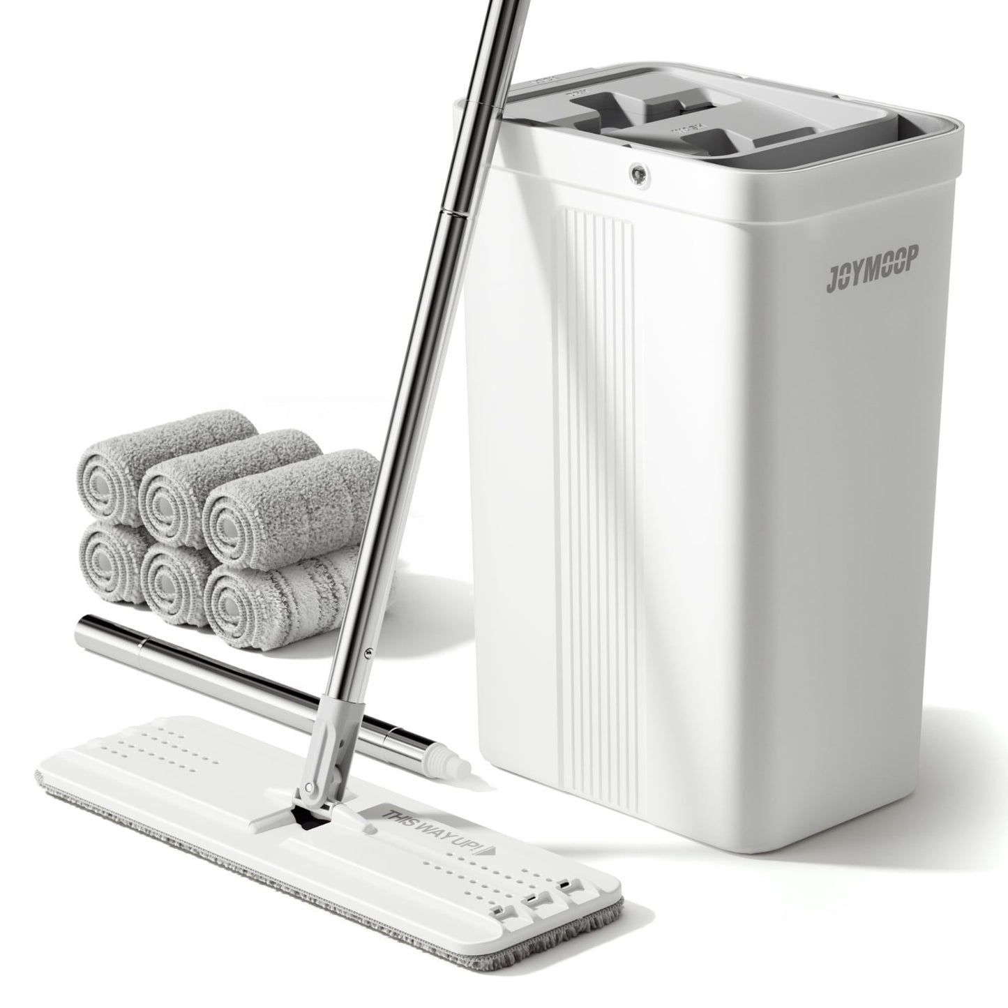 Mop and Bucket Set for Home & Commercial Use, Flat Mop with Long Handle & 6 Micr1