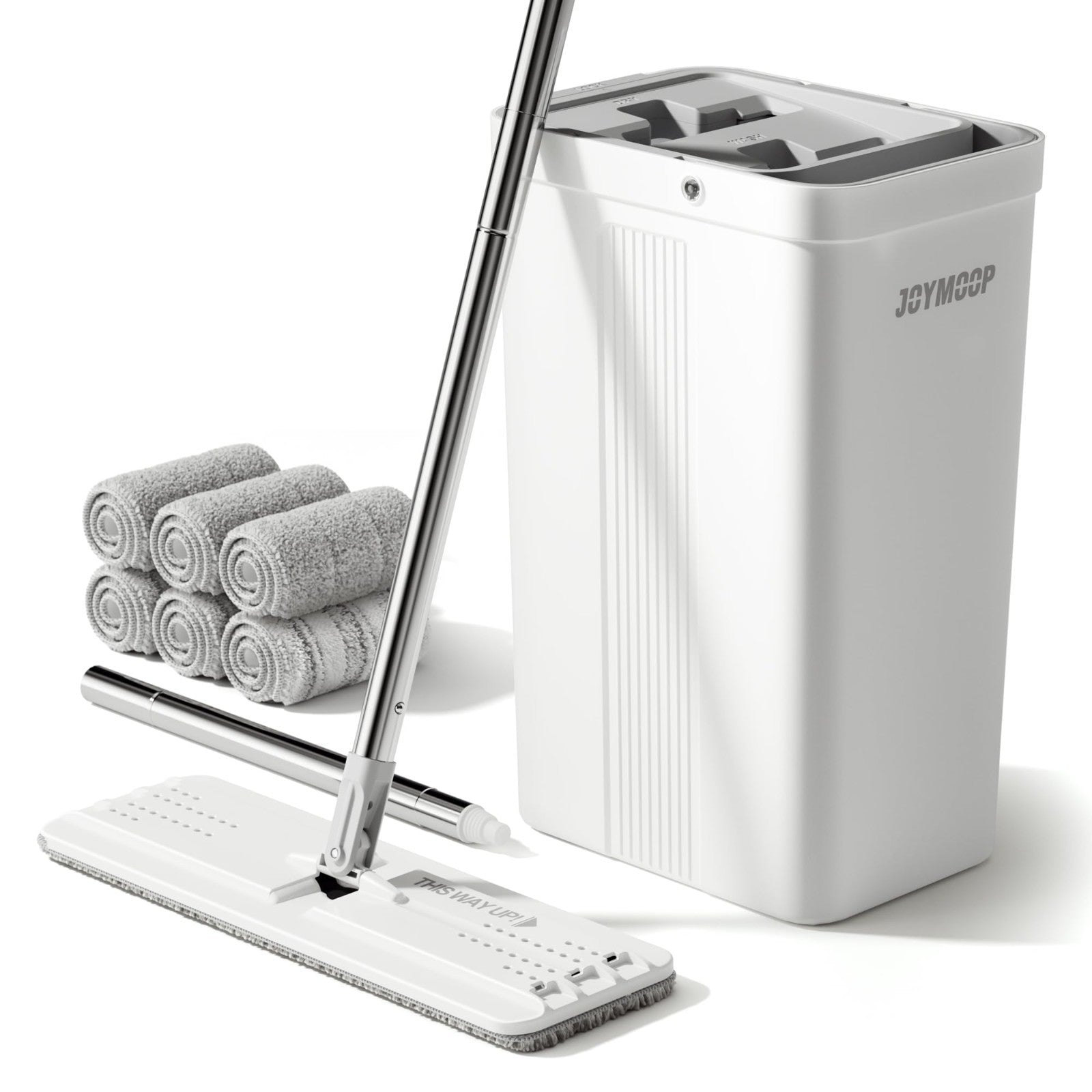 Mop and Bucket Set for Home & Commercial Use, Flat Mop with Long Handle & 6 Micr1