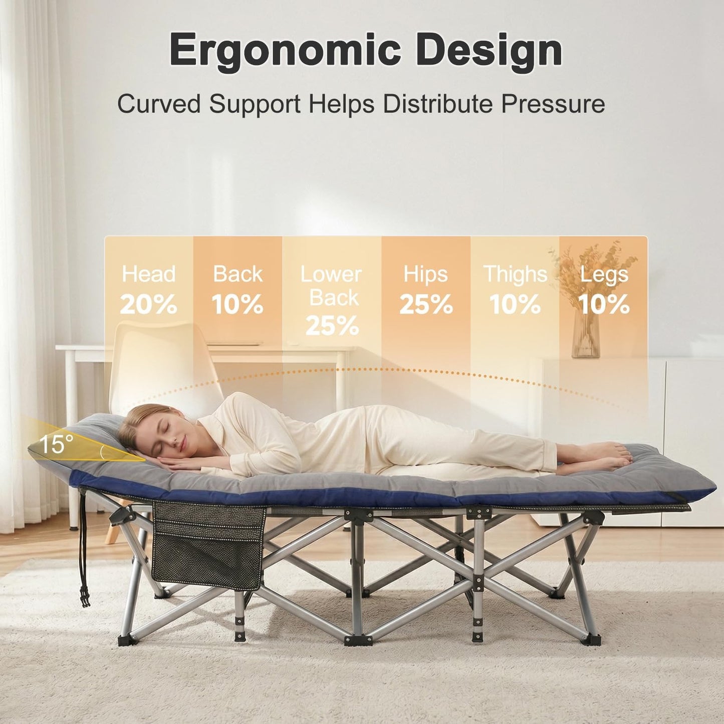 XXL Folding Camping Cot for Adults   32" Wide, 900 lb Capacity, Sturdy Frame, Re3