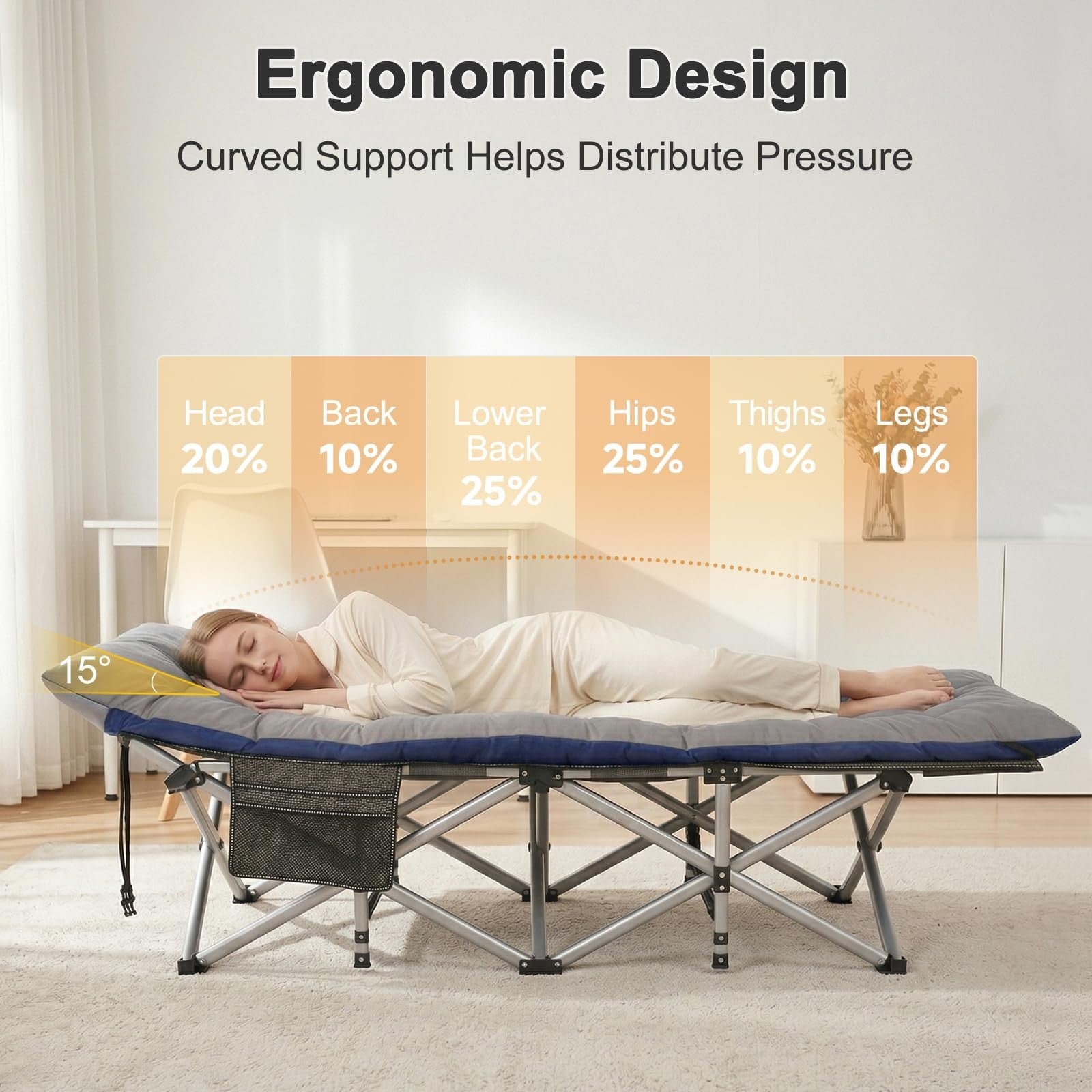 XXL Folding Camping Cot for Adults   32" Wide, 900 lb Capacity, Sturdy Frame, Re3