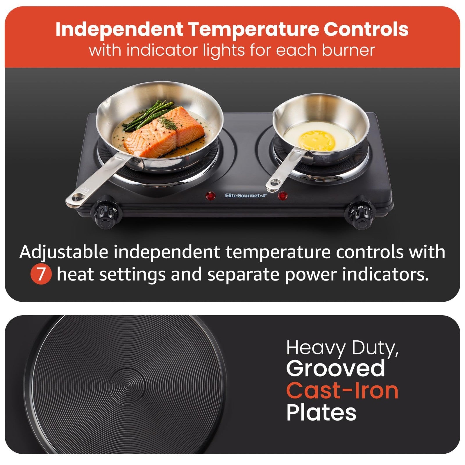 Double Cast Iron Burner Hot Plate 1500W | Adjustable Temp Control, Easy Clean3