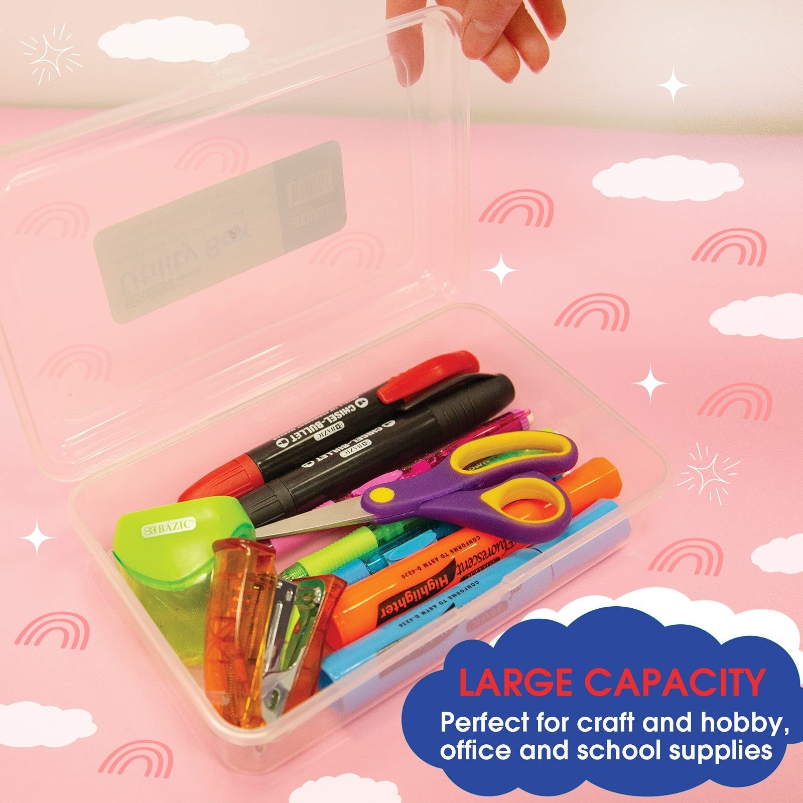 Clear Multipurpose Pencil Box   Stackable Storage Case, 24 Pack for School & Off3