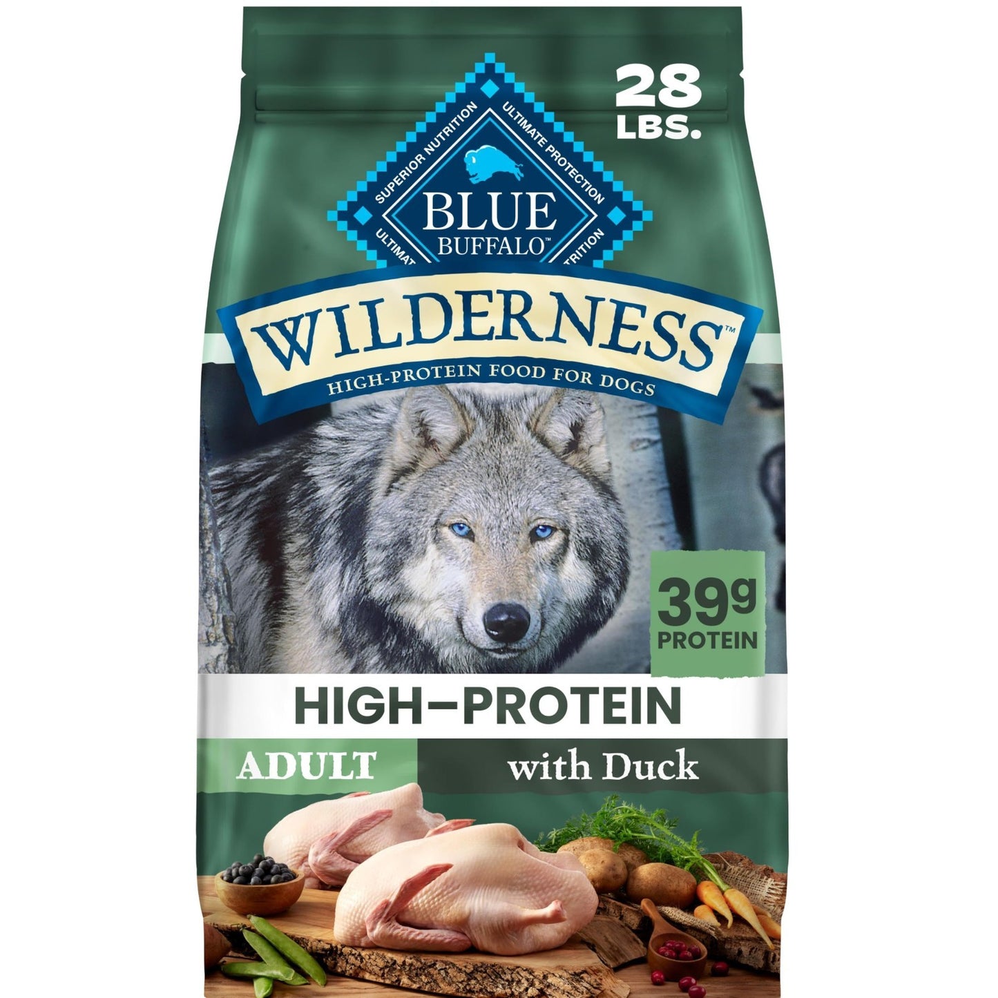 Grain Free Duck & Wholesome Grains Adult Dry Dog Food, 28 lb   High Protein, Nat1
