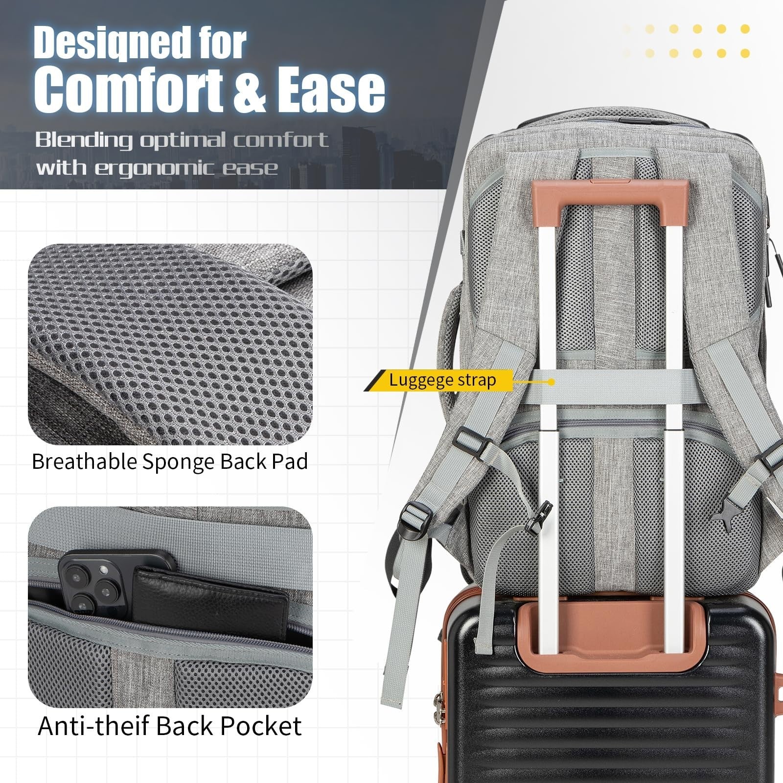42L Travel Backpack with USB Port, TSA Approved Carry-On, Water-Resistant, Fits4
