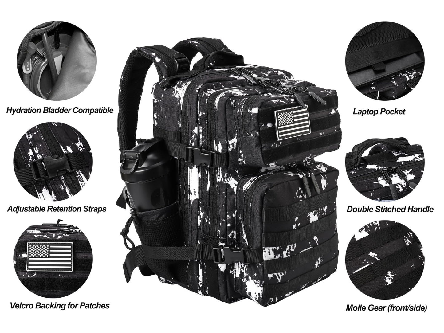 Tactical Military Backpack 25L/35L   Army Assault Pack, Rucksack with Bottle Hol4