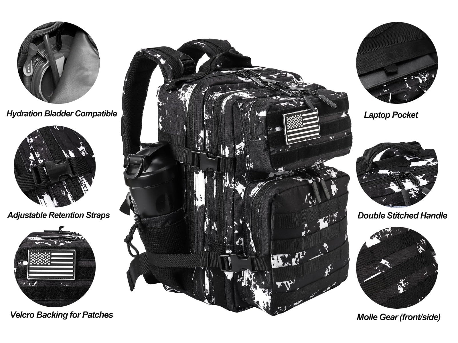Tactical Military Backpack 25L/35L   Army Assault Pack, Rucksack with Bottle Hol4