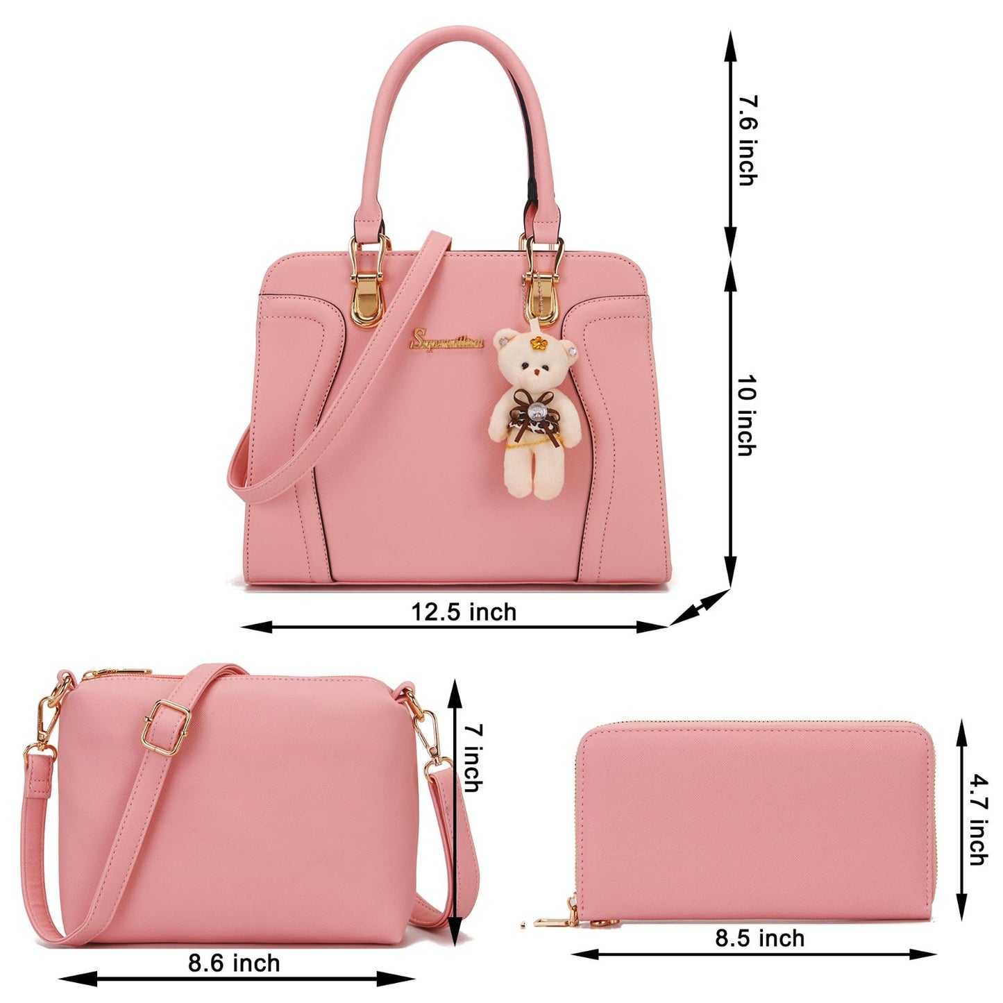 Stylish 3pcs Women's Shoulder Handbags Set - Satchel, Wallet & Purse Combo5