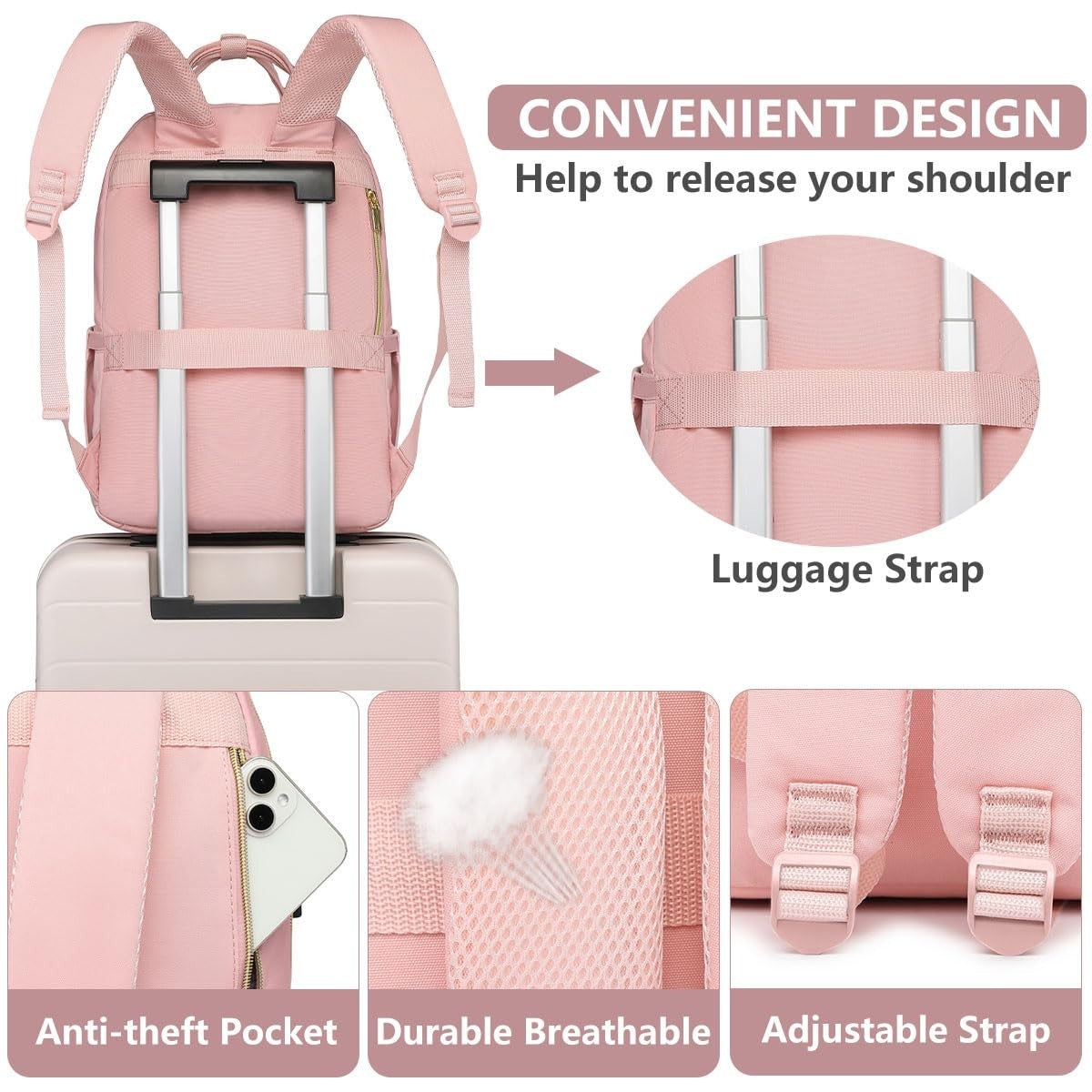 Stylish 15.6" Laptop Backpack for Women   Waterproof Travel Work Bag with USB Ch4