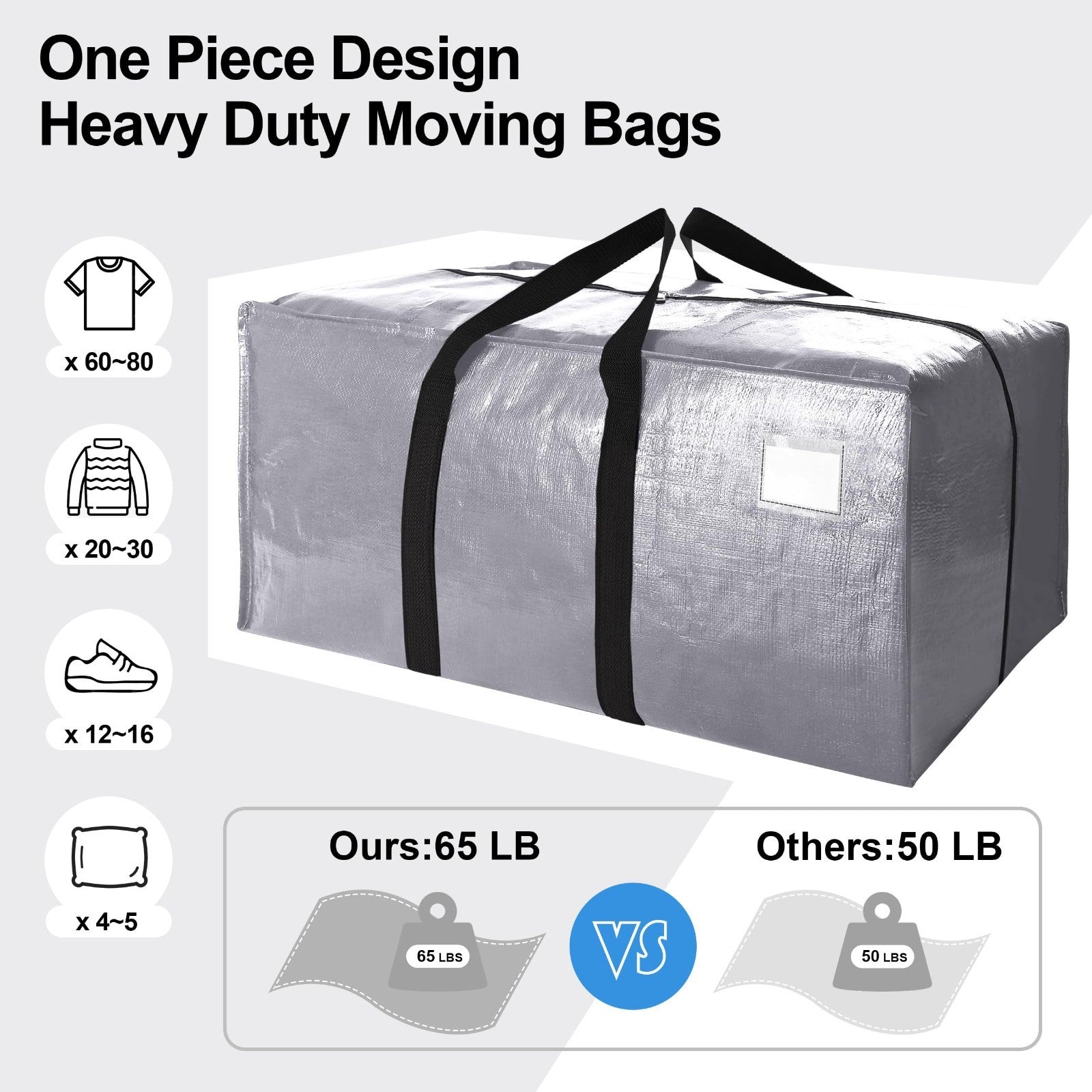Extra Large Heavy Duty Moving Bags with Backpack Straps - Set of 6, Space-Saving4
