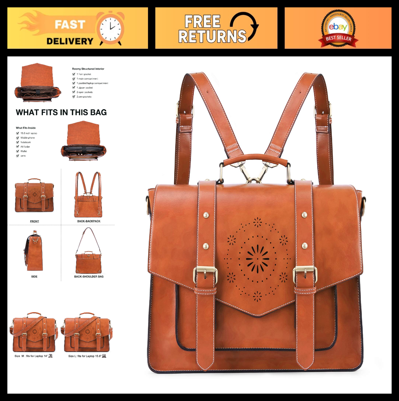 Stylish Vegan Leather Laptop Backpack & Briefcase for Women - Fits 15.6" Laptops0