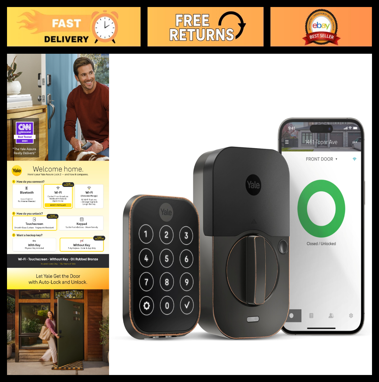Smart Deadbolt Lock with Wi Fi, Touch Keypad, Oil Rubbed Bronze Finish0